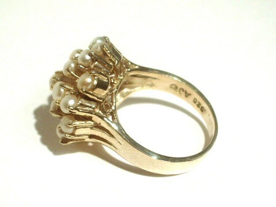 Handmade Round Cluster 18kt Gold Vermeil Sterling Cocktail Ring Size ONE SIZE - 3 Thumbnail