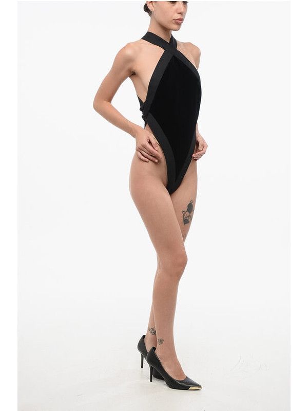 Saint Laurent Paris oc11z1025 Backless Bodysuit in Velvet in Black Size M / US 6-8 / IT 42-44 - 4 Thumbnail