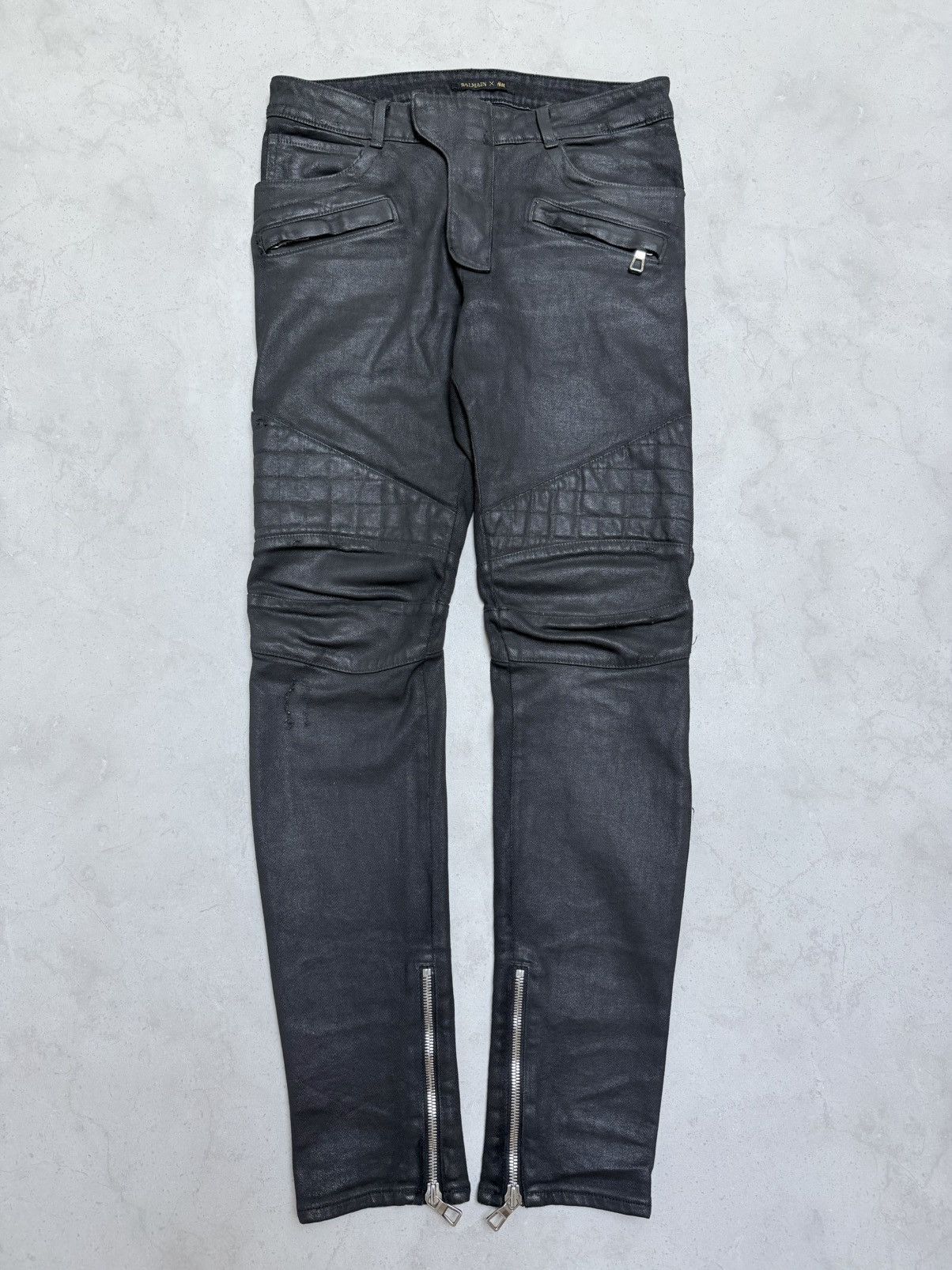 Balmain Balmain Red Waxed FW12 Runway Biker Jeans As Seen On