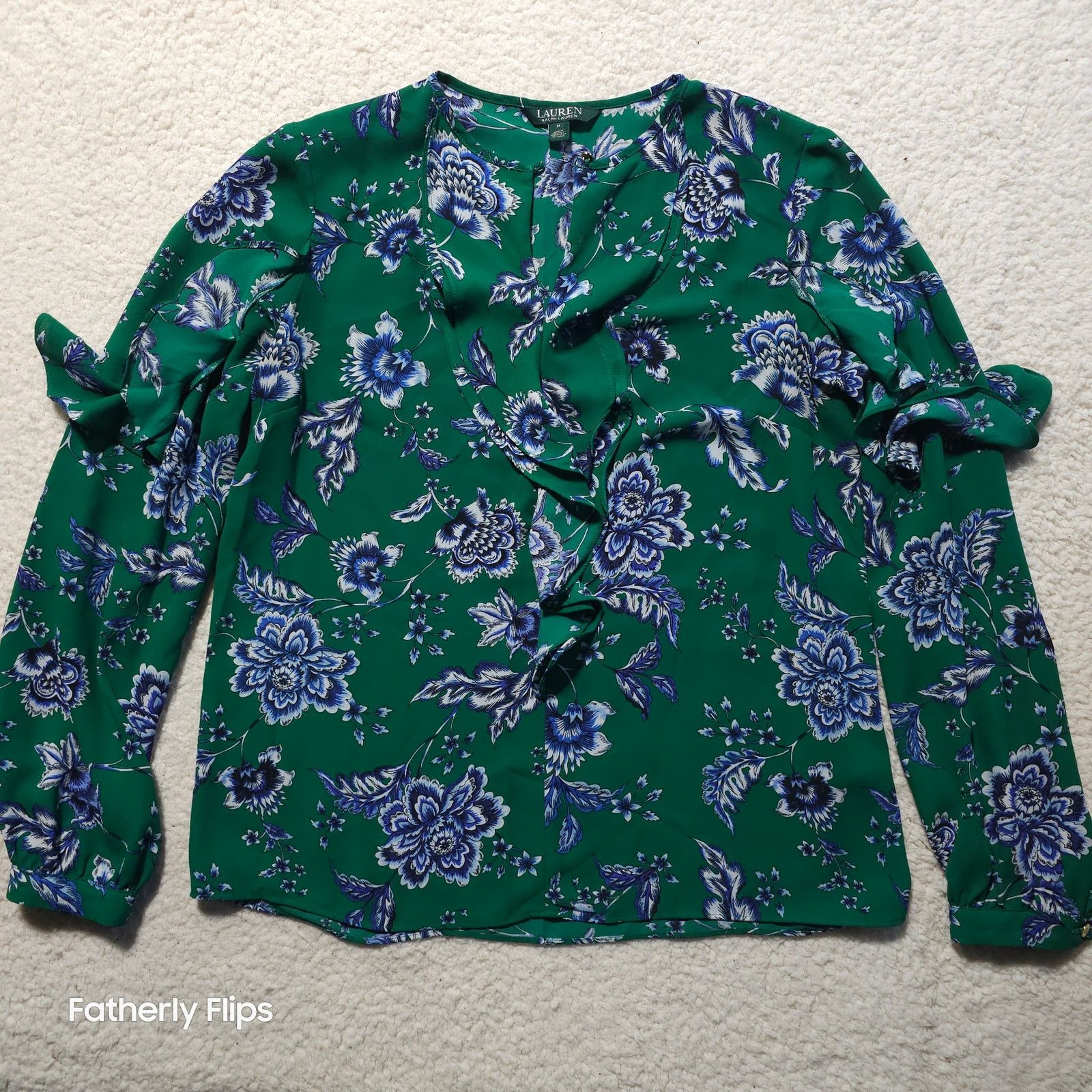Ralph Lauren Lauren Ralph Lauren Green Blue Floral Ruffle Blouse M Size M / US 6-8 / IT 42-44 - 1 Thumbnail