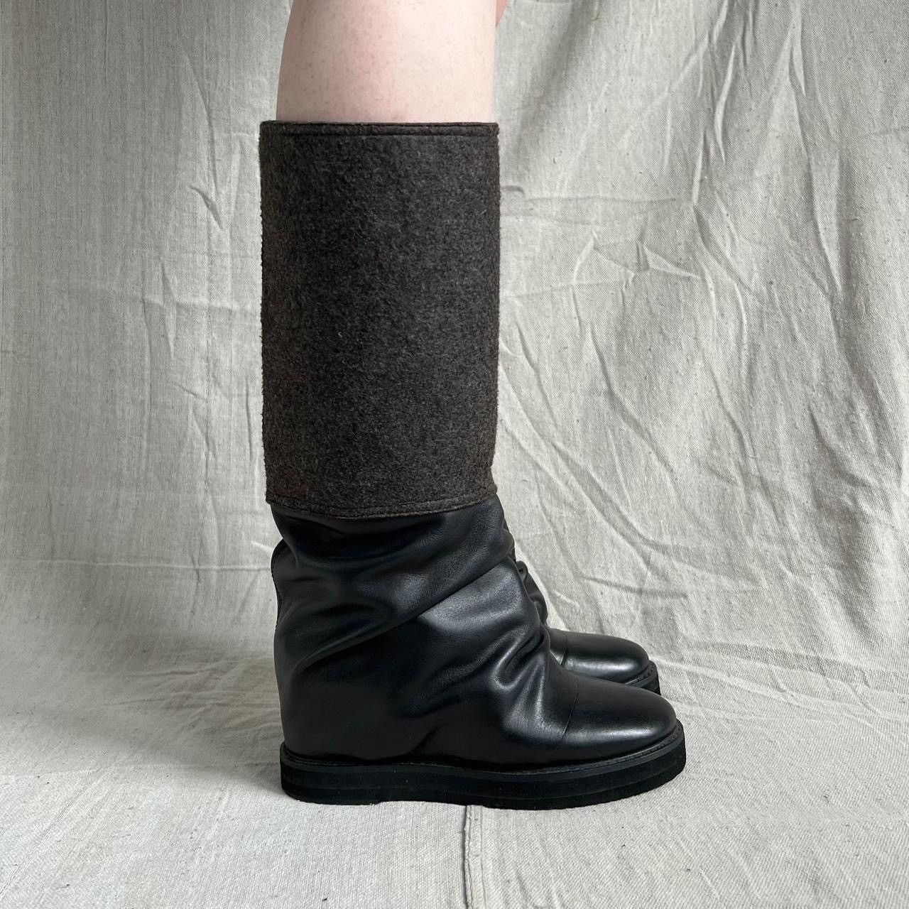 image of Cabane De Zucca x Zucca Slouchy Leather Wedge Boots in Black, Women's (Size 8)