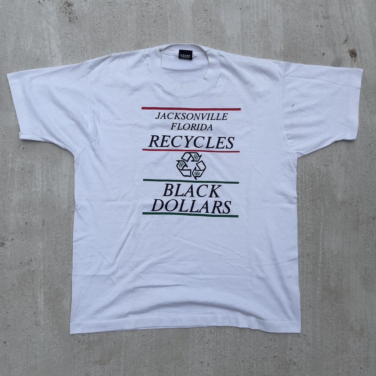 Vintage Vtg 90s JACKSONVILLE RECYCLE BLACK $ Single Stitch Shirt Size US XL / EU 56 / 4 - 1 Thumbnail