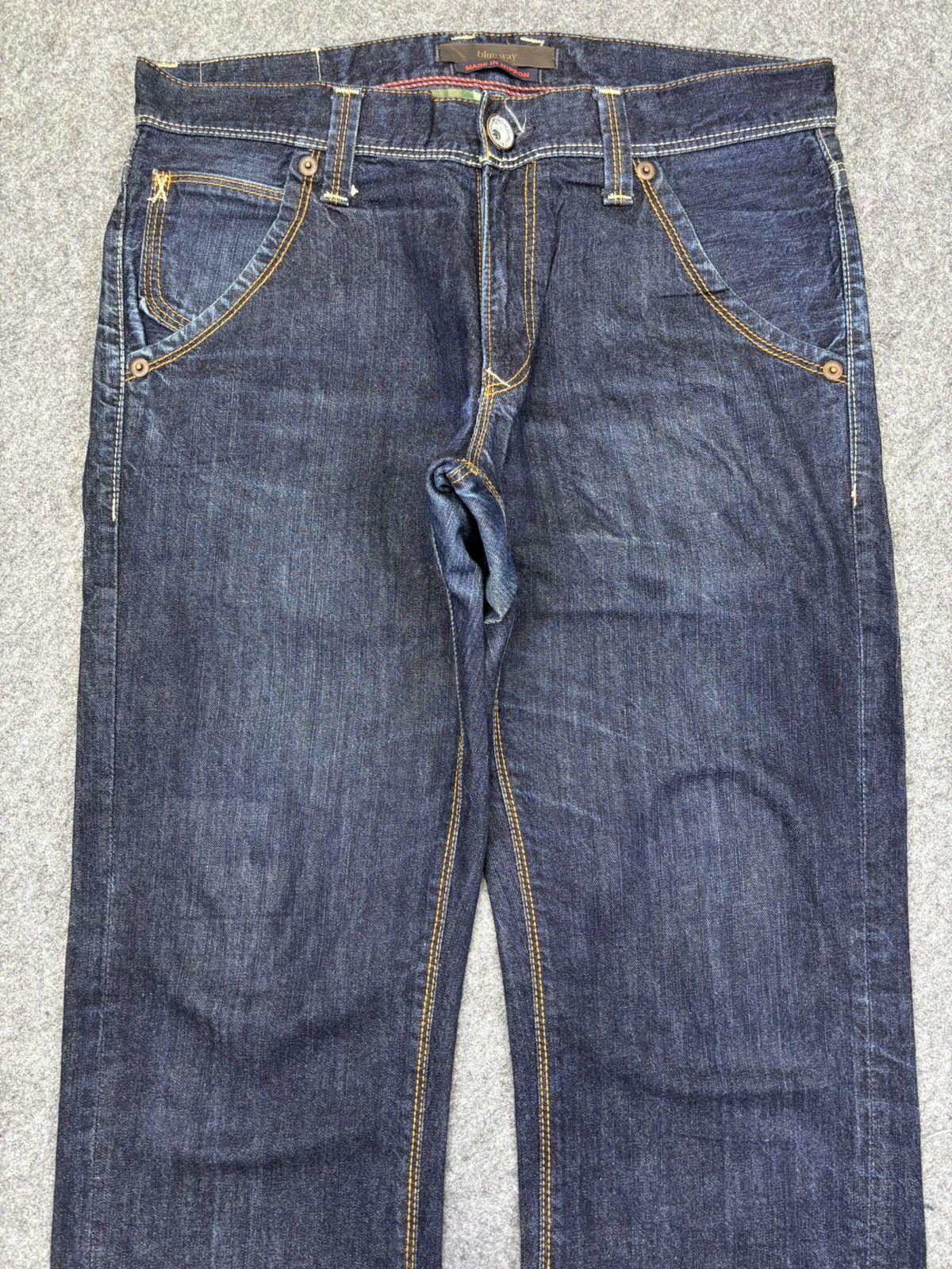 Japanese Brand 💥Flare💥Vintage BLUE WAY Dark Blue Denim F890 Size US 33 - 3 Thumbnail