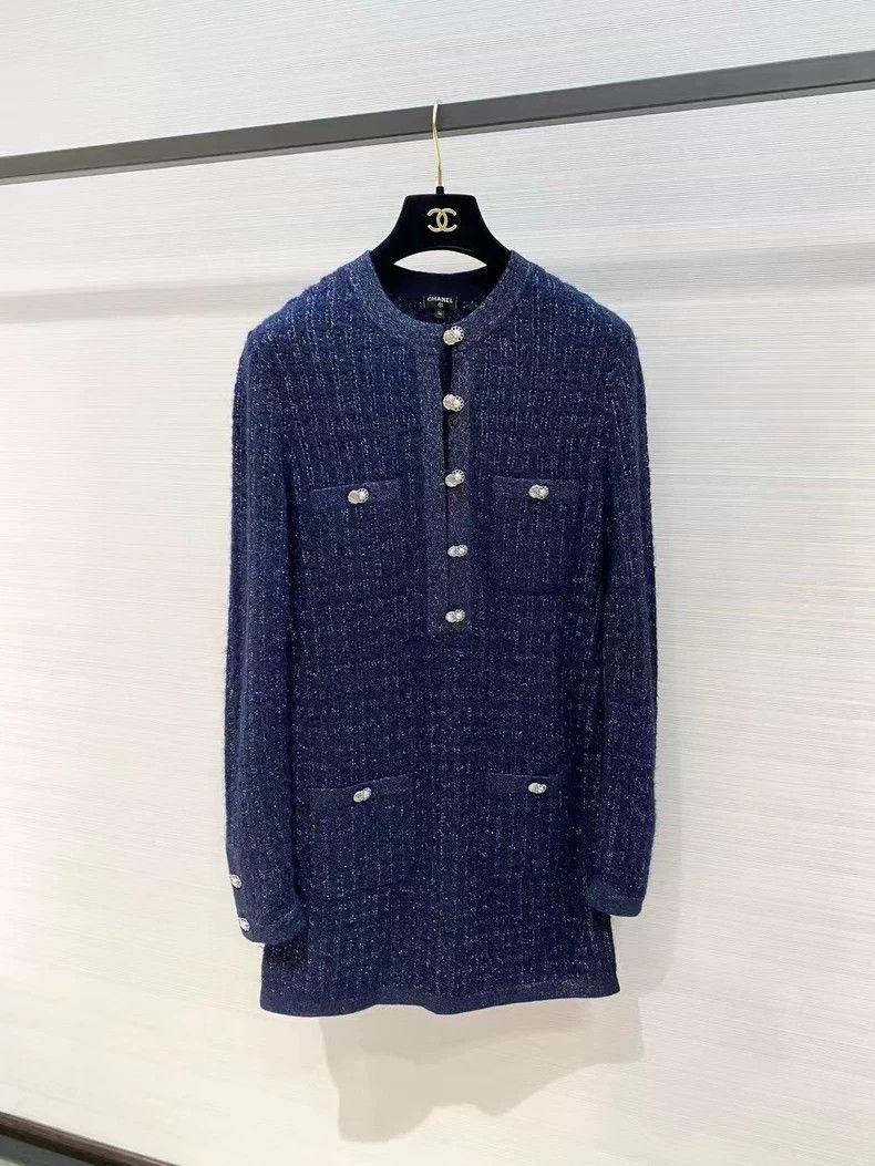 Chanel Chanel Dark blue gold thread knitted dress Size XS / US 0-2 / IT 36-38 - 1 Thumbnail