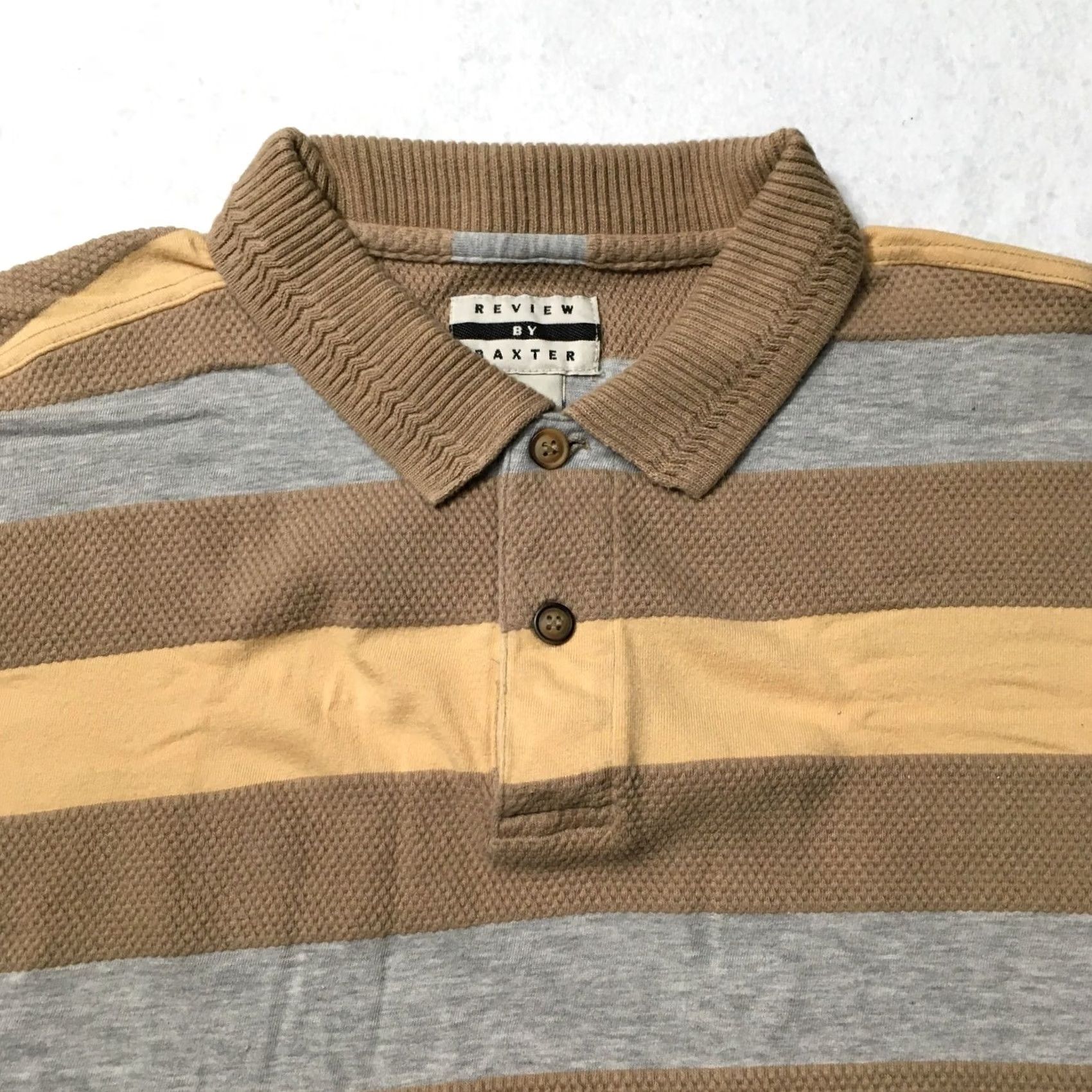 Review Review Polo Shirt Men Large beige Stripe Cotton Golf Size US L / EU 52-54 / 3 - 2 Thumbnail