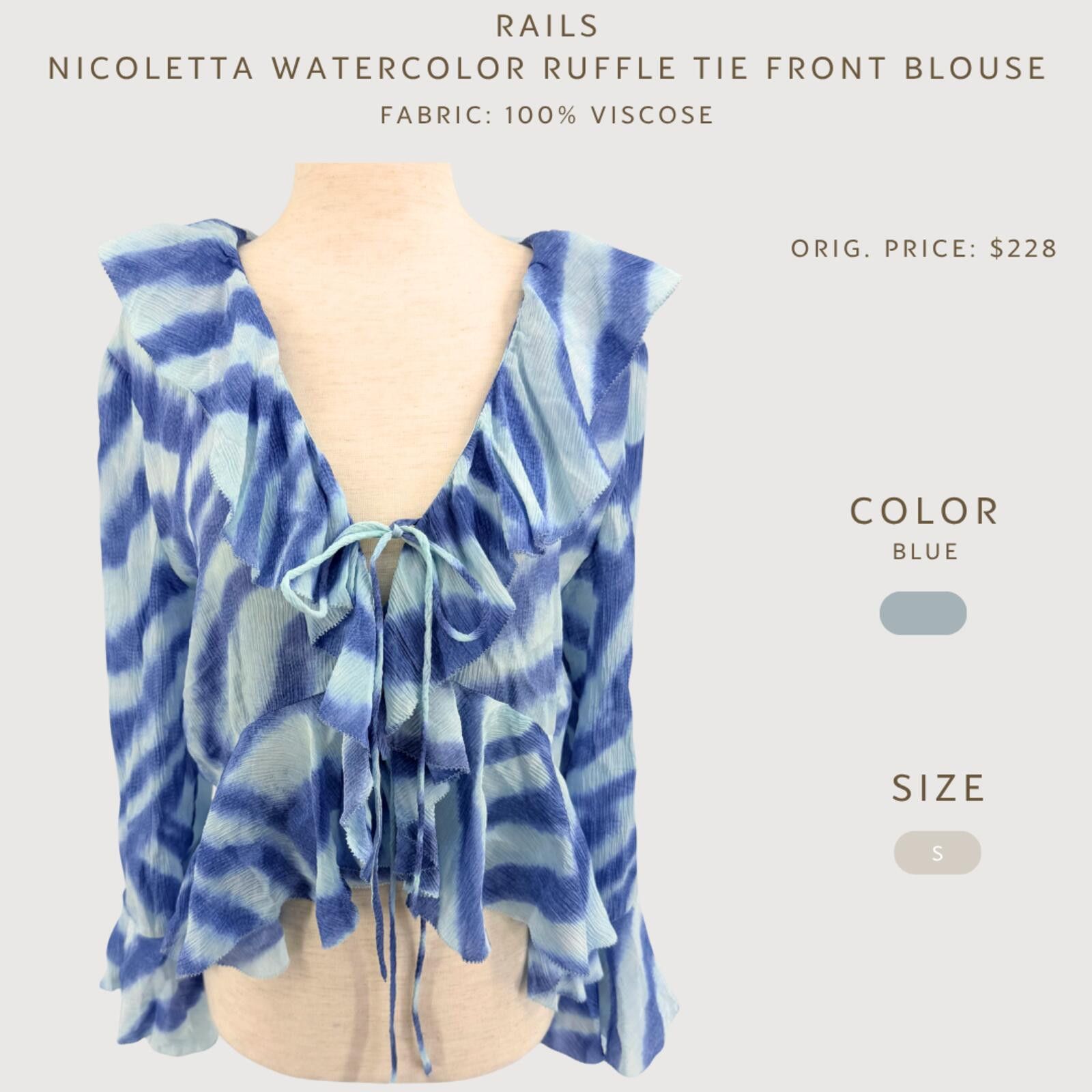 Rails Rails Nicoletta Watercolor Ruffle Tie Blouse S Size S / US 4 / IT 40 - 2 Thumbnail