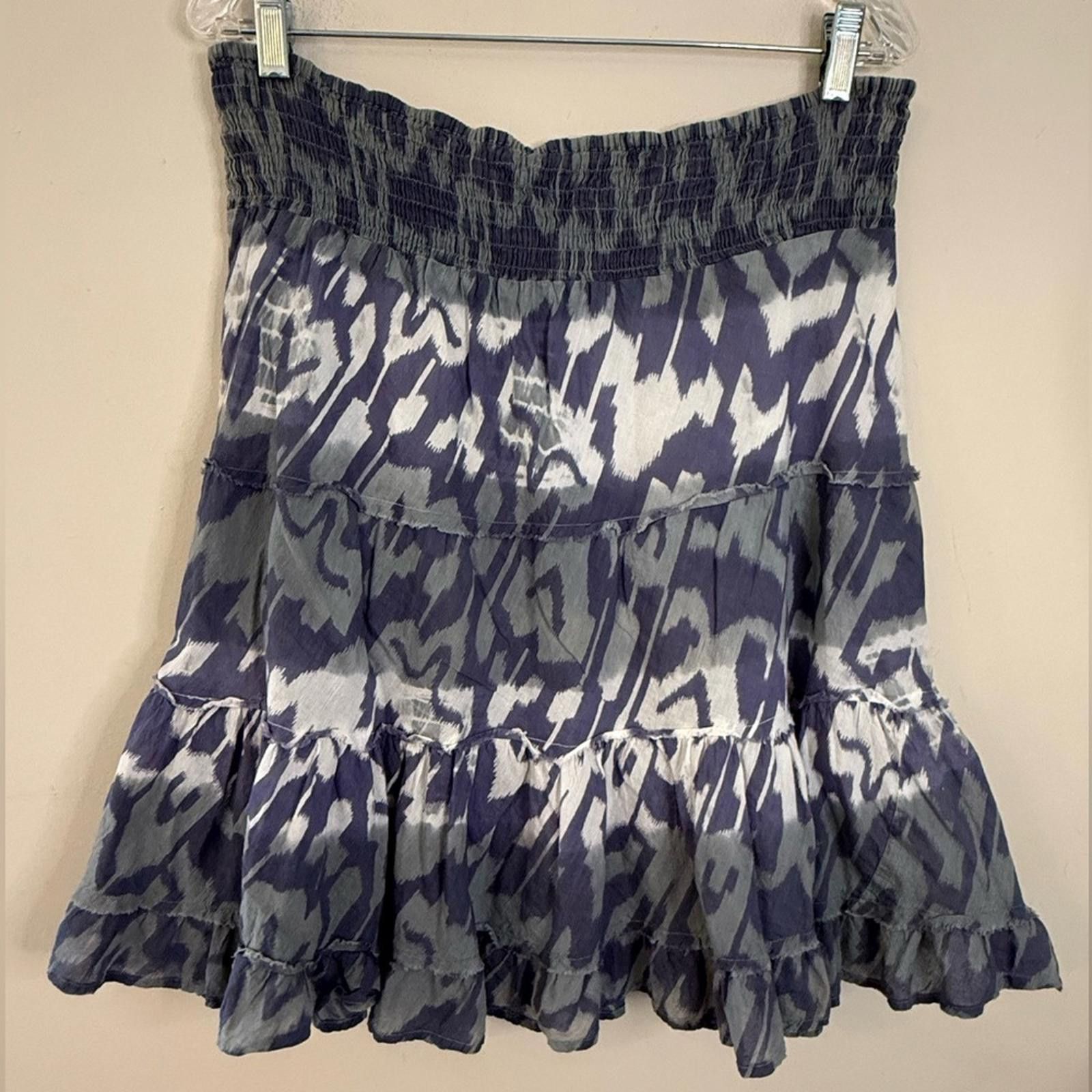 Other Chaudry KC tiered ruffle mini skirt in blue gray & white LG Size 36" / US 14 / IT 50 - 1 Thumbnail