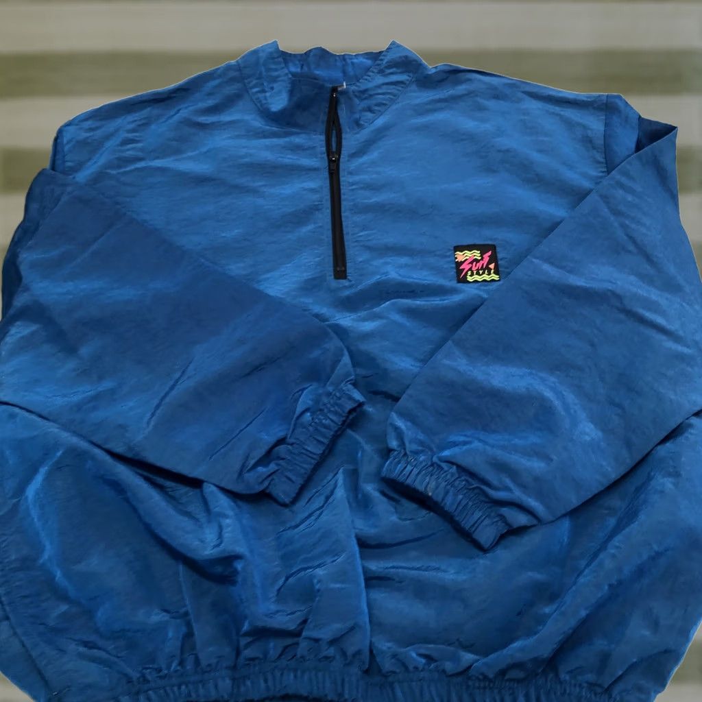 Vintage VINTAGE Surf Style Windbreaker Jacket One Size Blue 1/4 Zip Nylon Softshell Logo Zipper Men Size US M / EU 48-50 / 2 - 1 Thumbnail