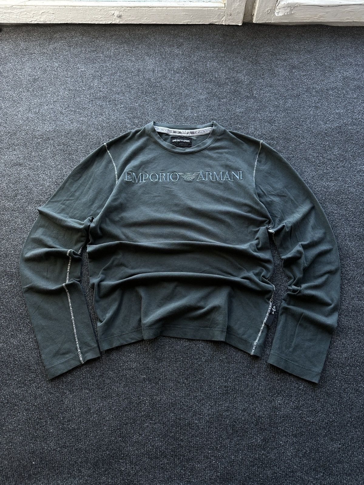 Armani 🚨EMPORIO ARMANI JEANS LONGSLEEVE VNTG 90s Italy BIG LOGO Size US M / EU 48-50 / 2 - 1 Thumbnail