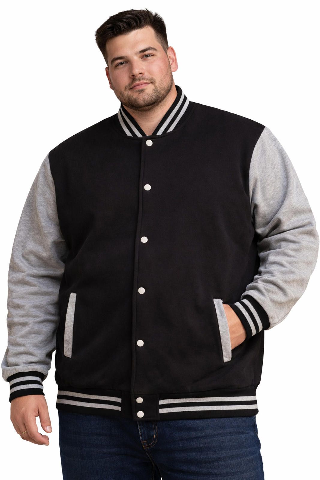 Stuart Weitzman Men's XXL Varsity Jacket Black Gray Snap - New! Size US XXL / EU 58 / 5 - 1 Thumbnail
