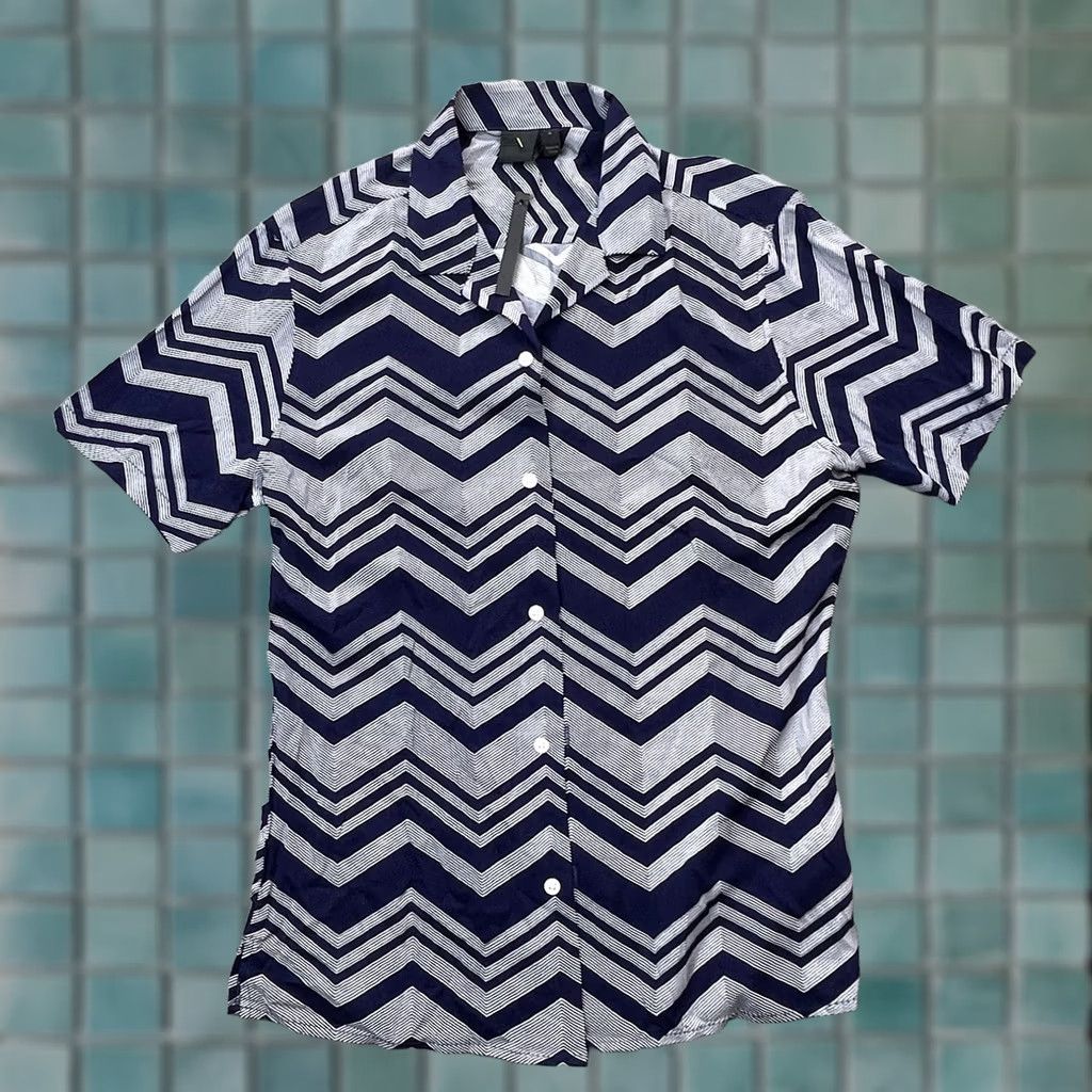 Asos ASOS Mens Medium Blue Zig Zag Chevron Print Stretch Button Up Shirt Size US M / EU 48-50 / 2 - 1 Thumbnail