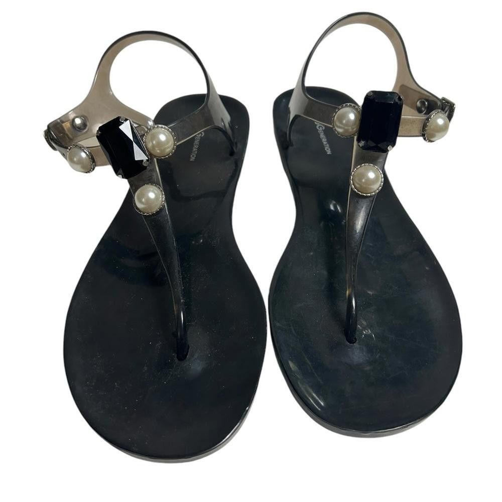 Designer BCBGeneration l Black Jelly Pearl Jeweled Sandals Size 10 Size US 10 / IT 40 - 2 Thumbnail
