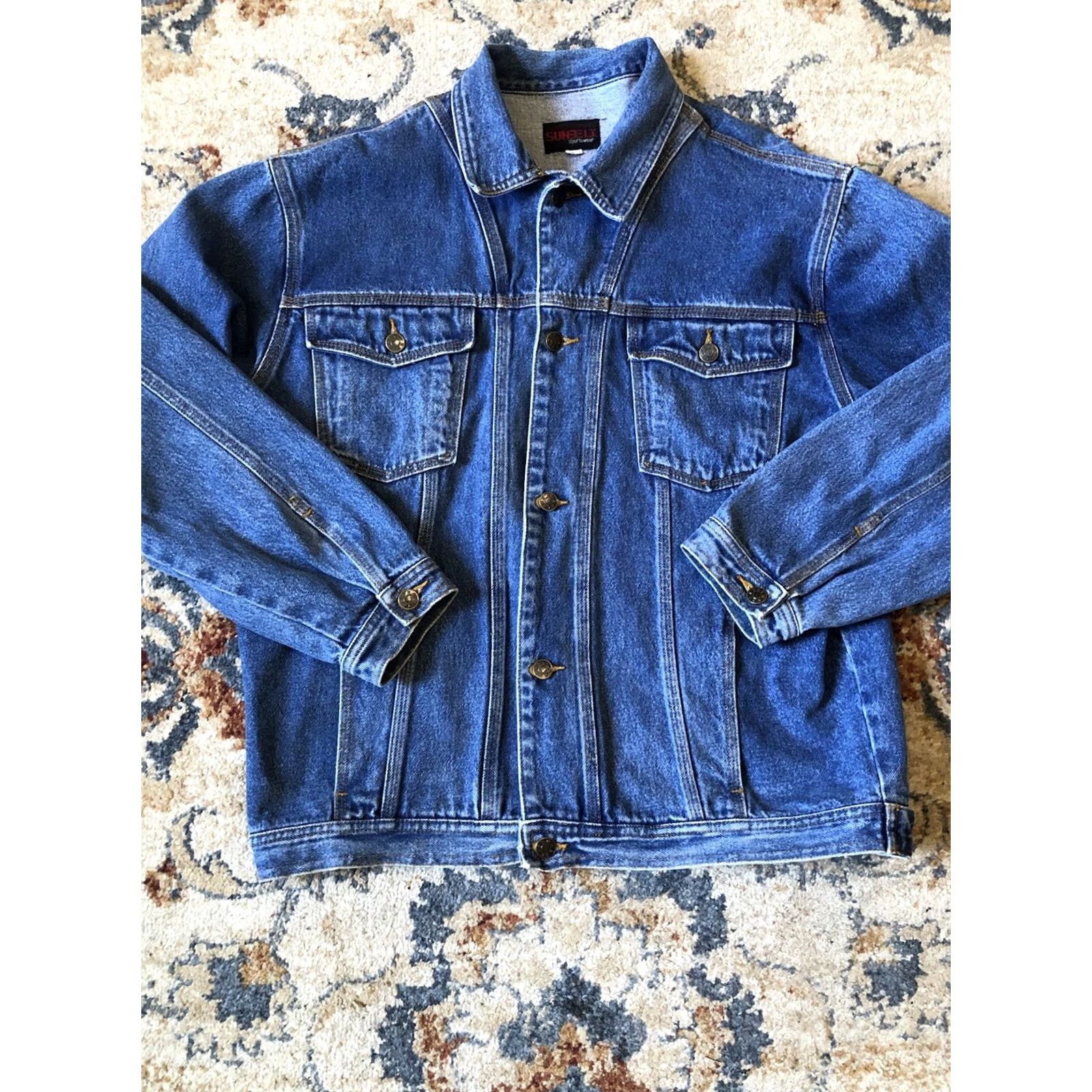 Denime VINTAGE Sunbelt Sportswear Denim Jacket Mens Large Blue Long Pockets Buttons Biker Cotton Shirt/Coat Size US L / EU 52-54 / 3 - 5 Thumbnail