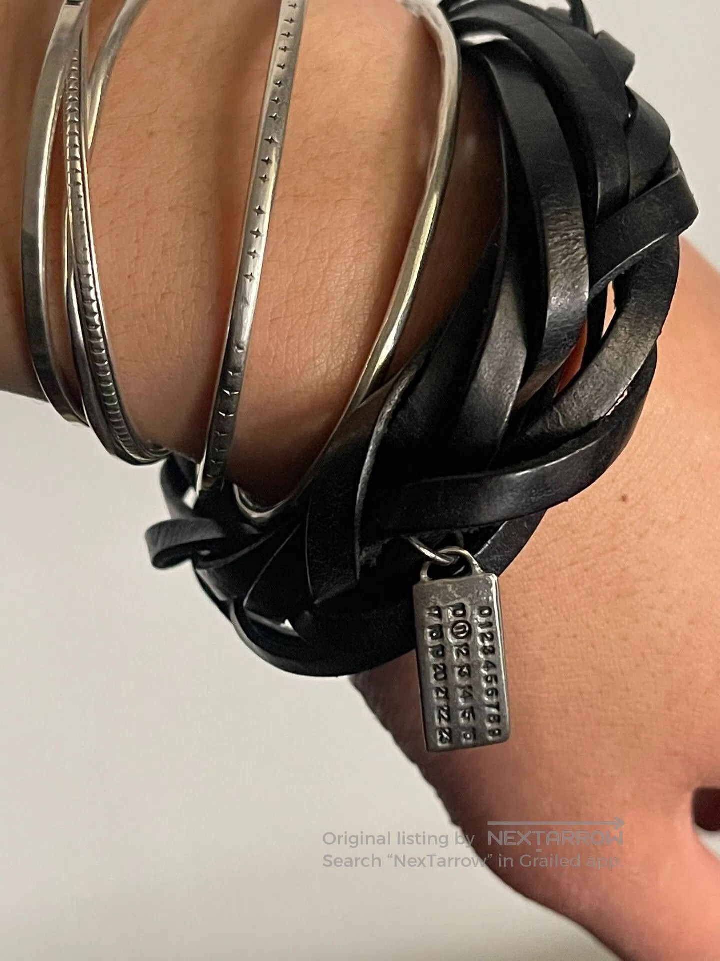 Maison Margiela Maison Martin Margiela Leather Bracelet with Silver Tag. Size ONE SIZE - 2 Thumbnail