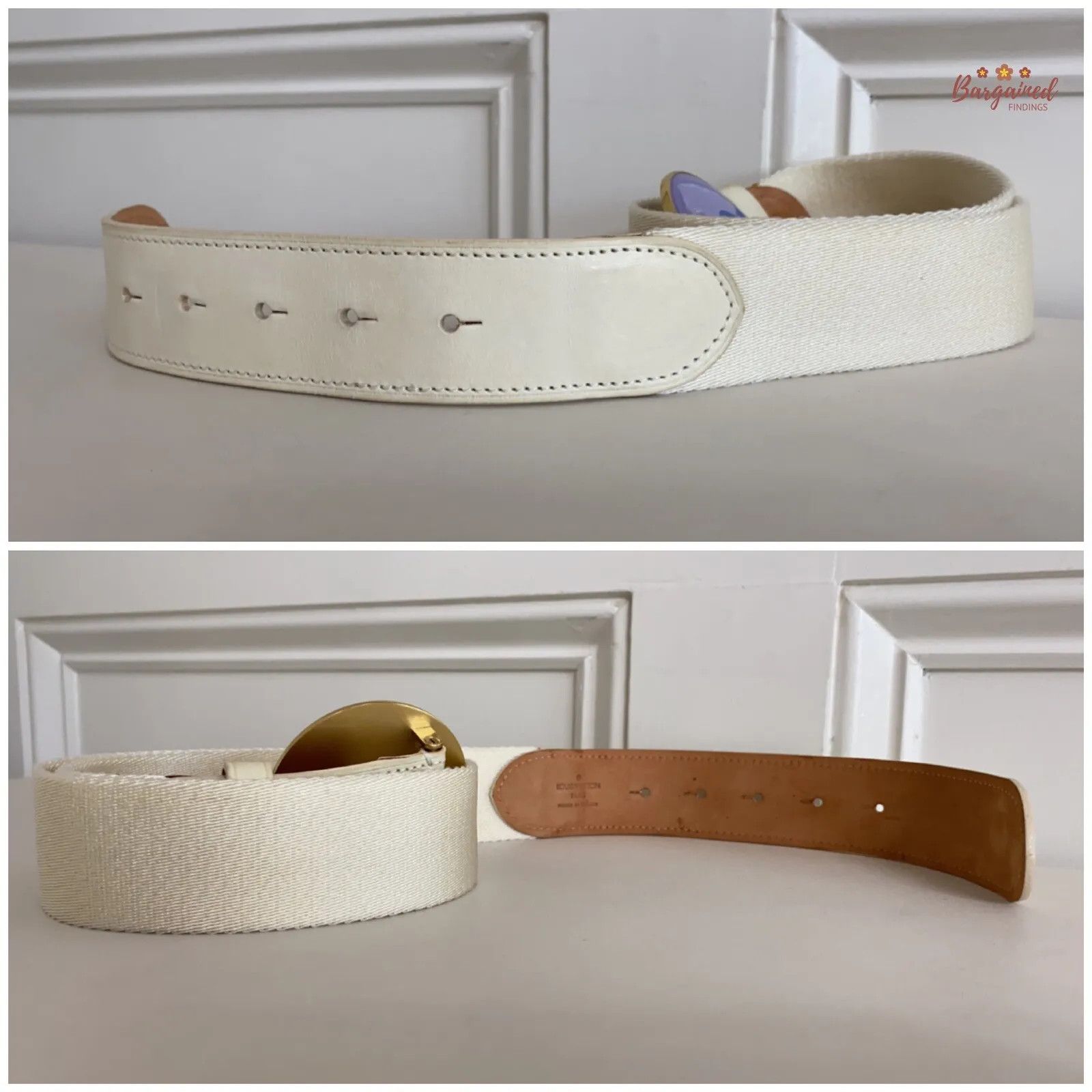 Louis Vuitton Louis Vuitton Cream Canvas Leather Boat Cruise Buckle Belt Size 34 - 3 Thumbnail