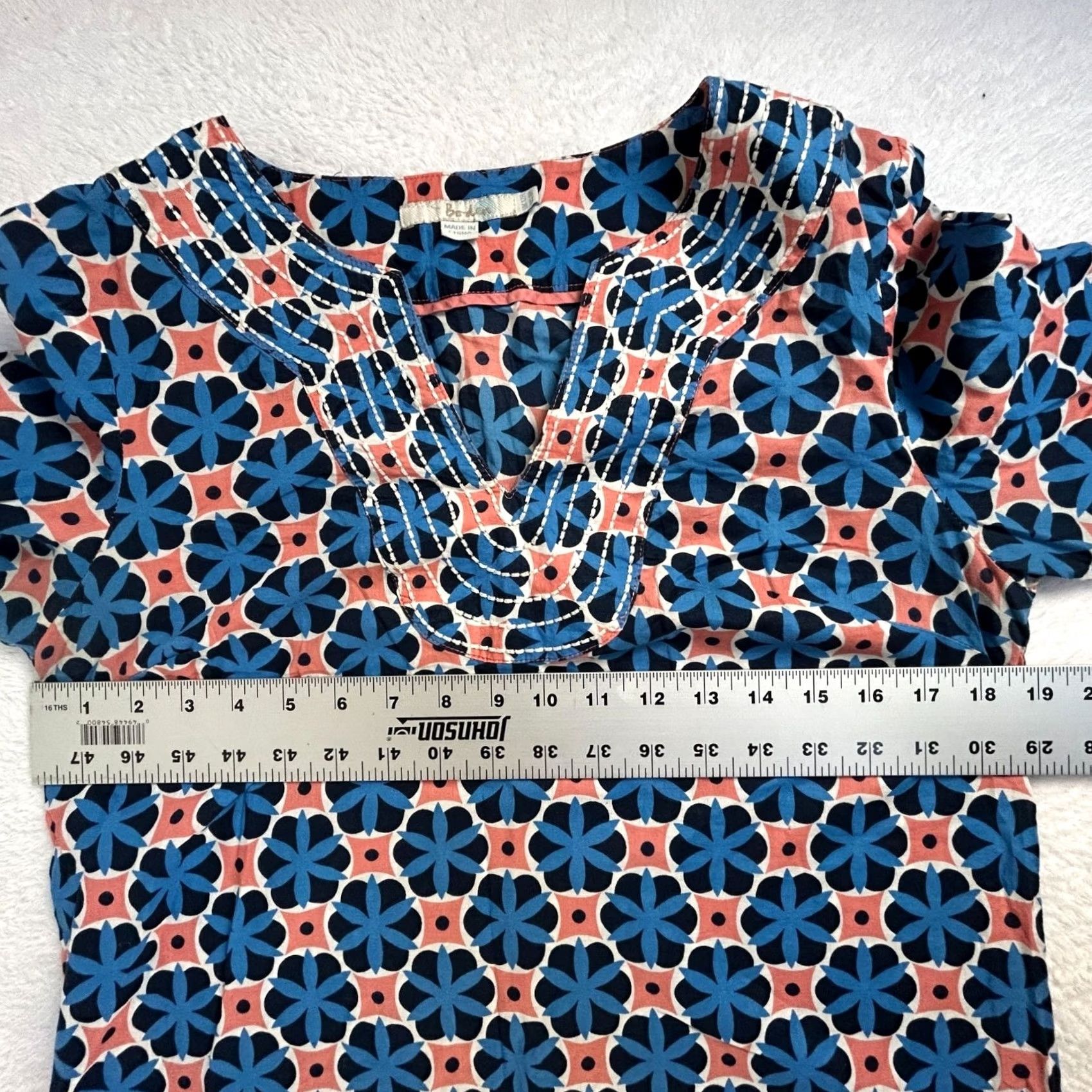 Boden Boden Womens Blue Orange Floral Medallion Geometric Split Neck 3/4 Sleeve Top 8R Size M / US 6-8 / IT 42-44 - 7 Thumbnail