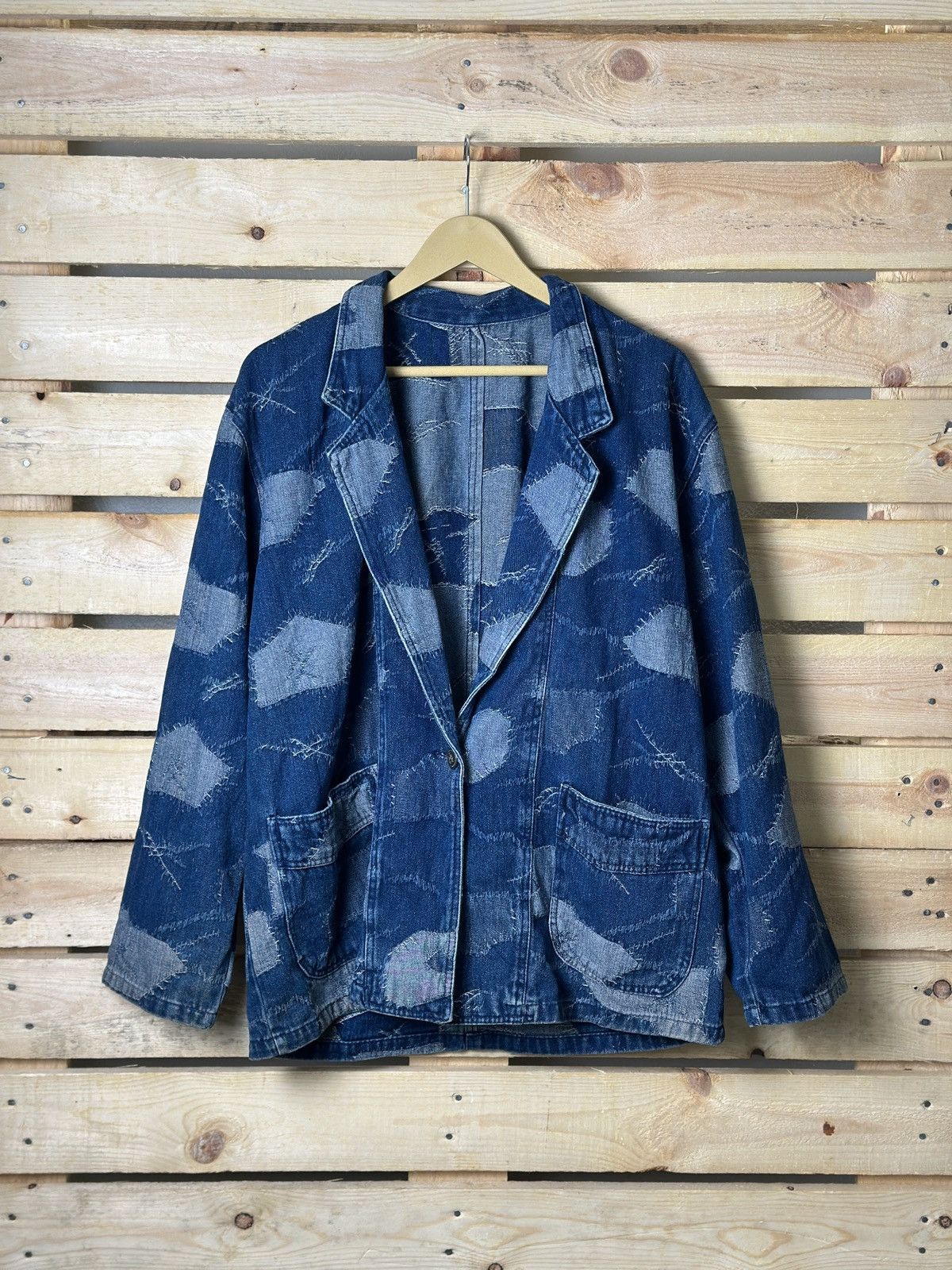 Beauty Beast × Vintage Vintage Denim Patchwork Print Blazer Jacket Size US L / EU 52-54 / 3 - 1 Thumbnail