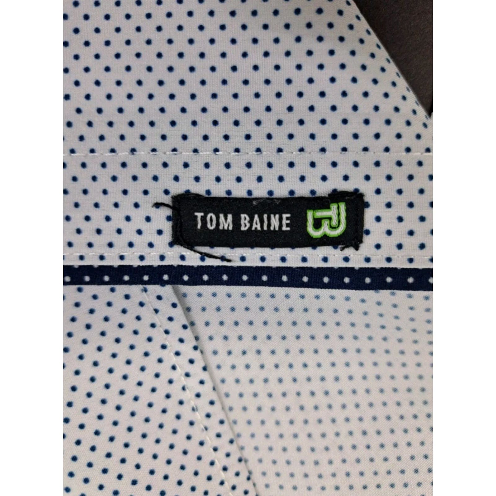 Vintage Tom Baine Mens Shirt XL Slim Performance Collection White/Blue dots Polka Dot All Seasons Button-Up 17-17.5 #6236 Size US XL / EU 56 / 4 - 5 Thumbnail
