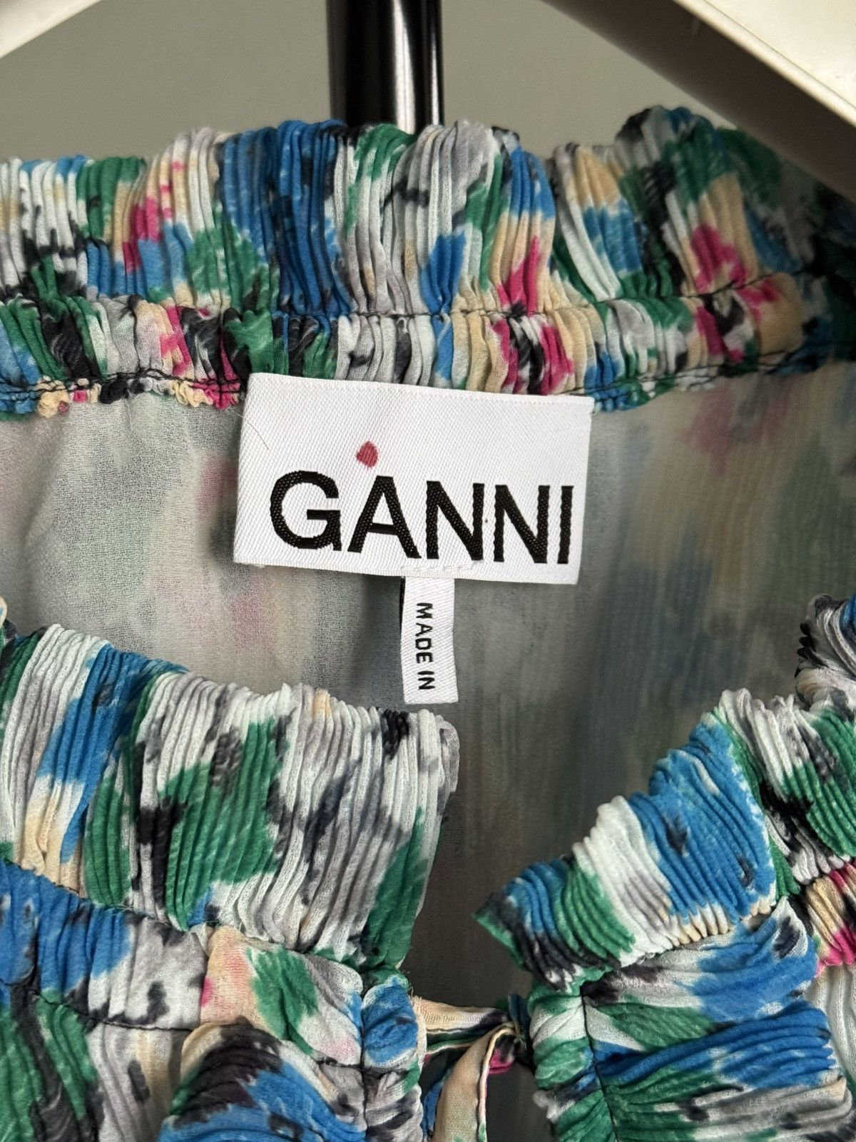 Gianni Valentino Ganni Women's Pleated Georgette Top - Floral Azure Blue Size M / US 6-8 / IT 42-44 - 5 Thumbnail