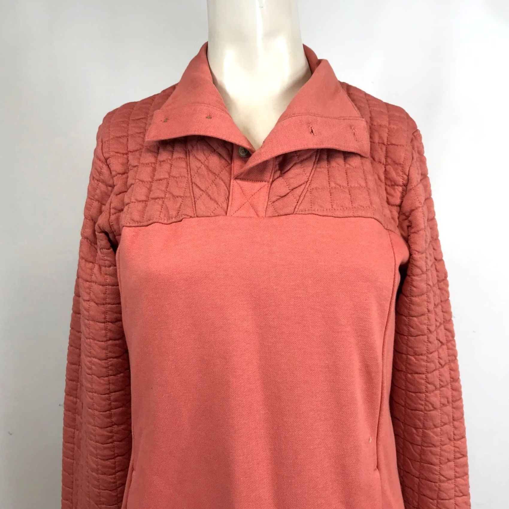 Pinko Columbia Pullover Sweater Collared Long Sleeve Quilted Quarter Zip Casual Coral Pink S Womens Size S / US 4 / IT 40 - 2 Thumbnail