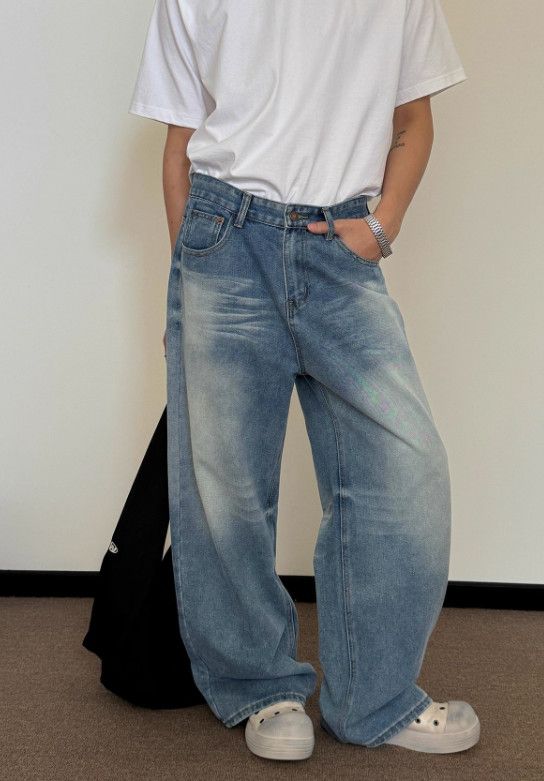 Japanese Brand Men's American straight-leg baggy washed jeans Size US 32 / EU 48 - 4 Thumbnail