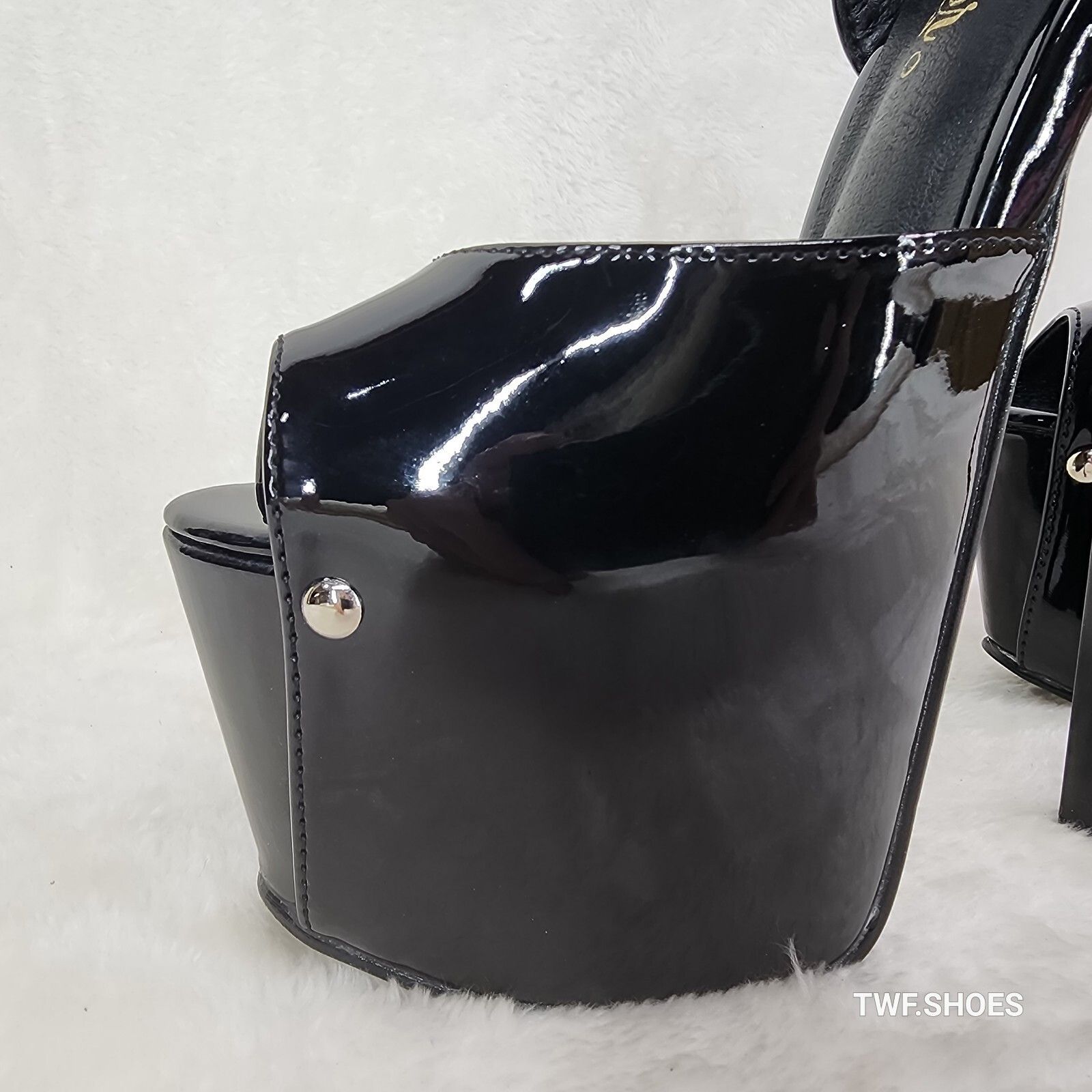 Other Black Patent 7" Stiletto Platform High Heel Shoes Size US 7 / IT 37 - 6 Thumbnail