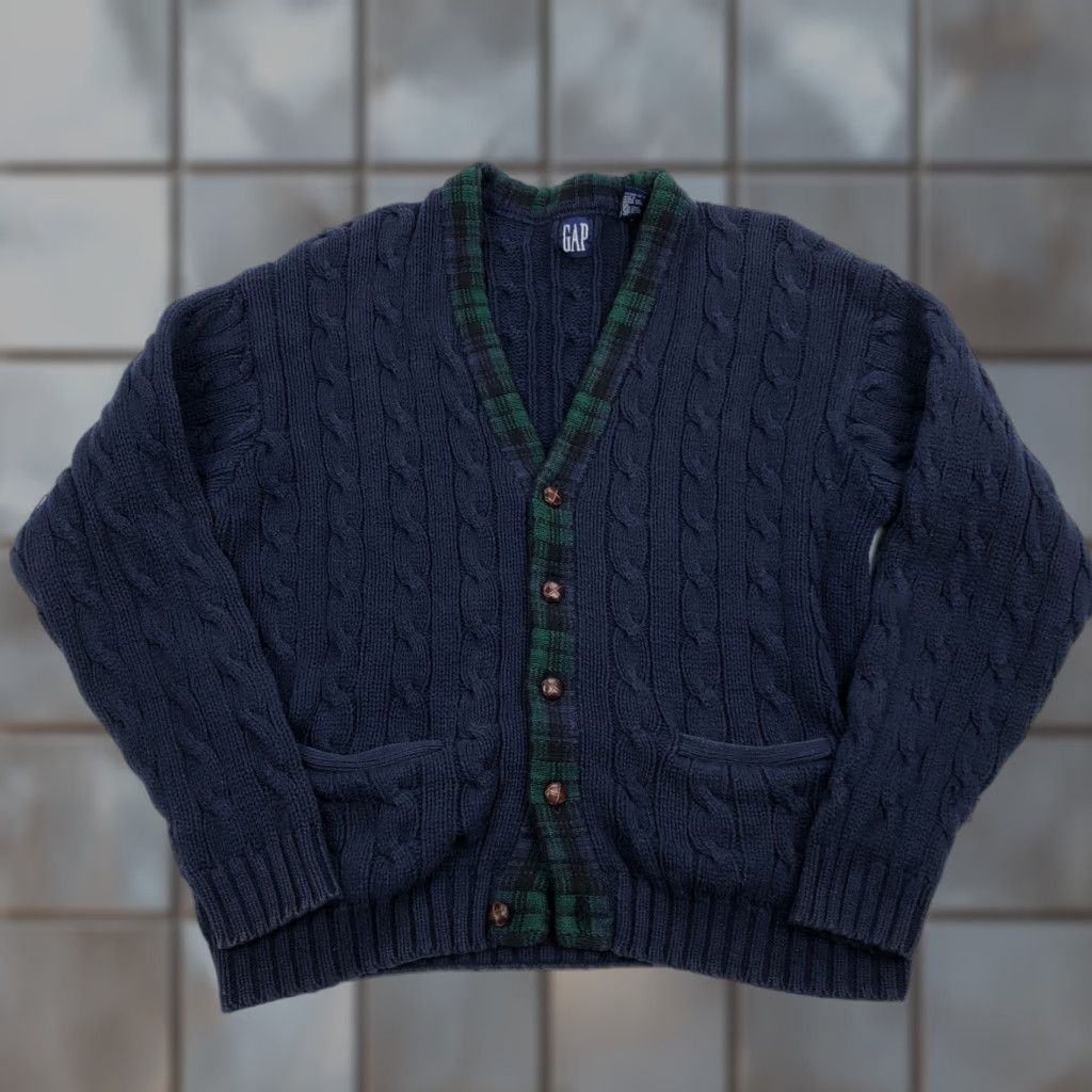 Gap VINTAGE Gap Cardigan Sweater Mens M Cable-Knit 80s Blue Size US M / EU 48-50 / 2 - 1 Thumbnail