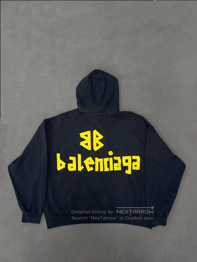 Balenciaga Balenciaga Distressed Hooded Sweatshirt with Masking Tape Size US S / EU 44-46 / 1 - 2 Thumbnail