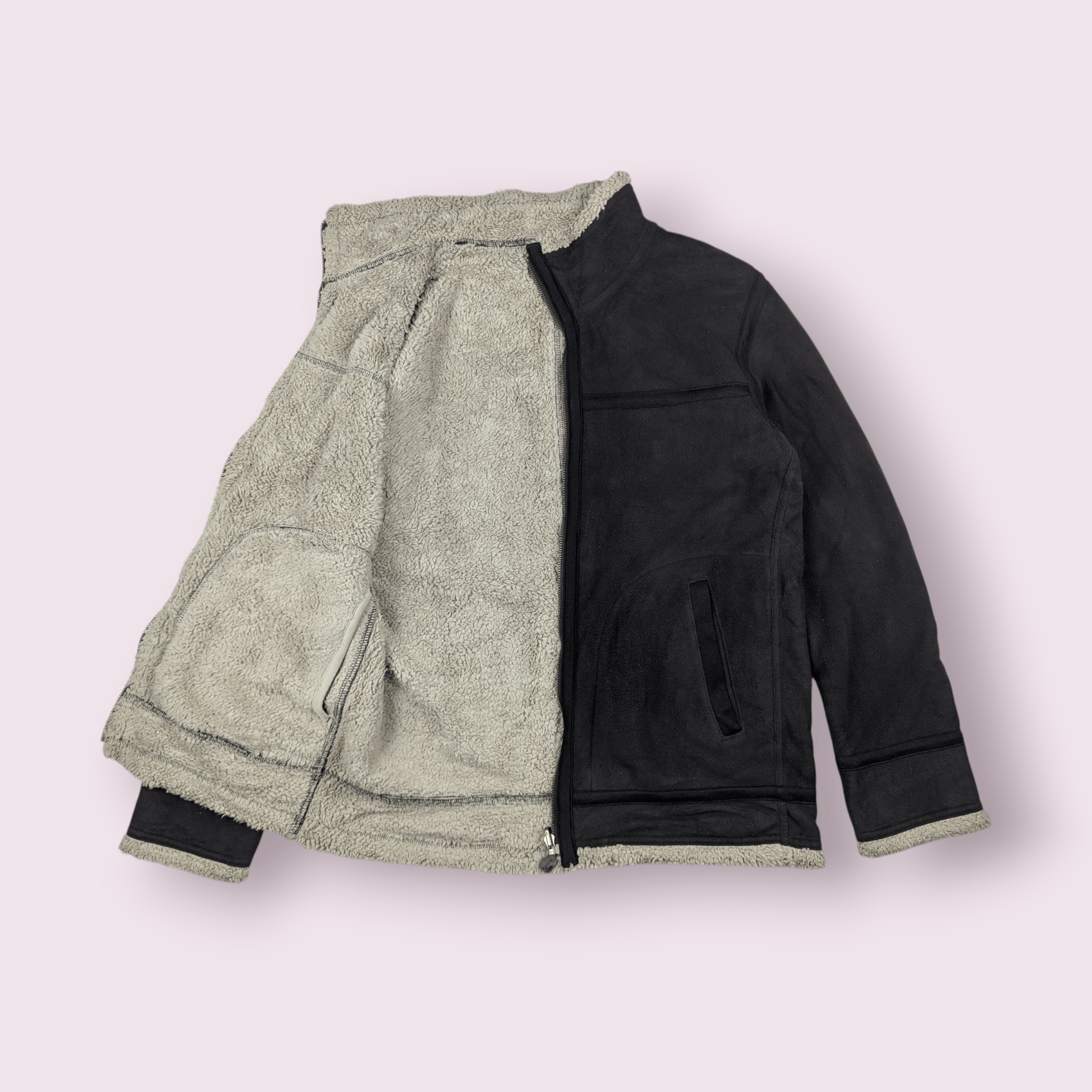 Pre-owned Uniqlo Reversible Brown Grey Fluffy Fleece Jacket