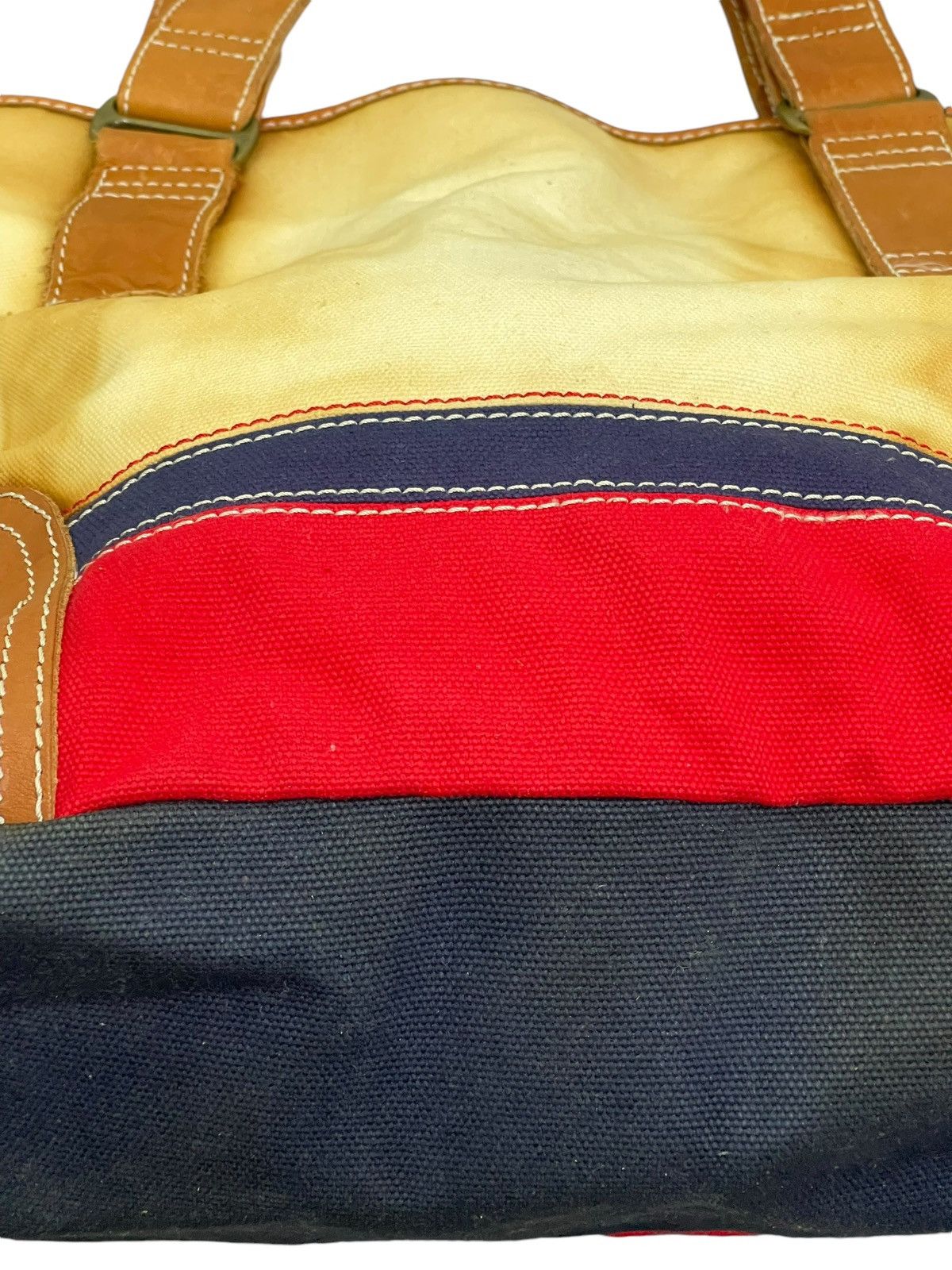 Genuine Leather Leather Cotton Canvas Vtg Tommy Hilfiger Tote Bag 4🟩 Size ONE SIZE - 7 Thumbnail
