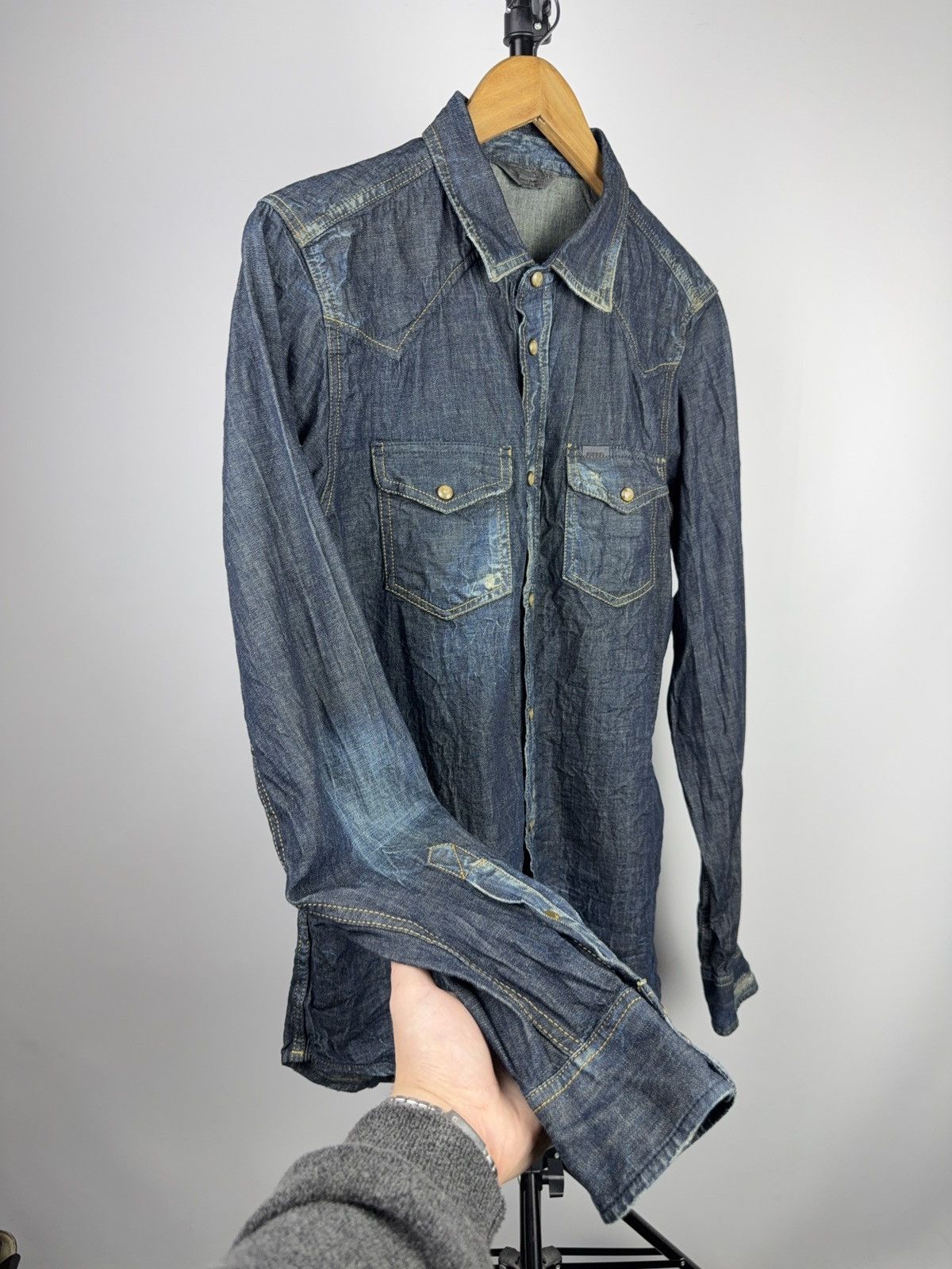 Diesel 00s Vintage Diesel Western Denim Shirt Faded Blue Cotton Size US L / EU 52-54 / 3 - 12 Thumbnail