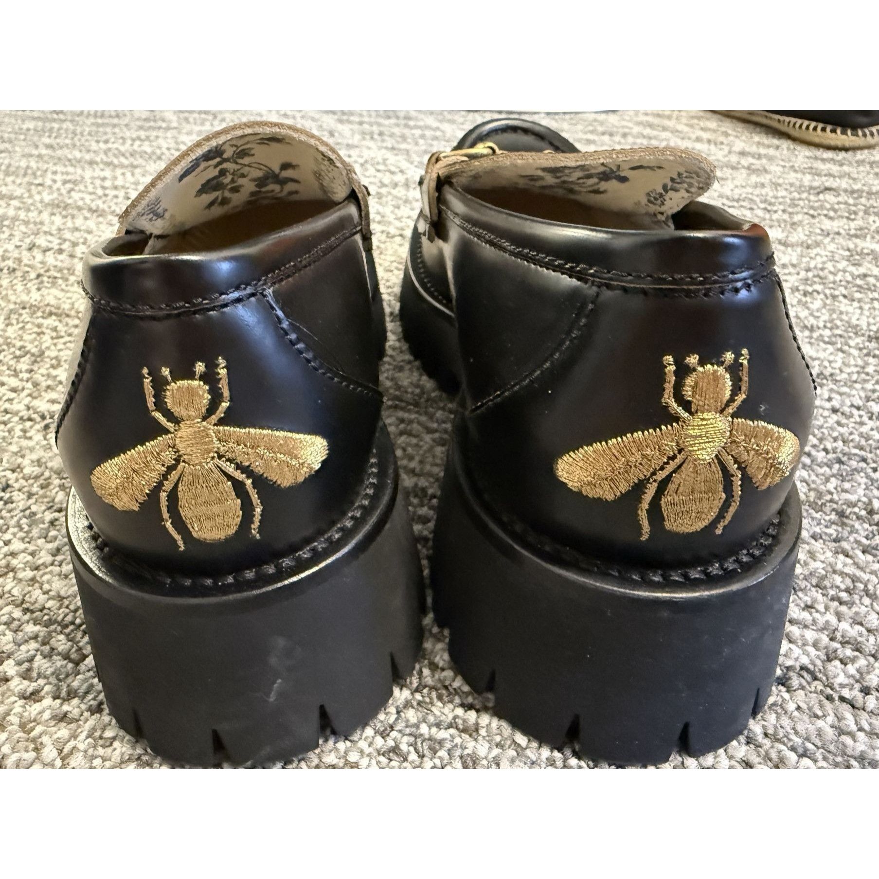 Gucci Gucci Womens Black Leather Horsebit Loafers With Embroidered Size US 8 / IT 38 - 10 Thumbnail
