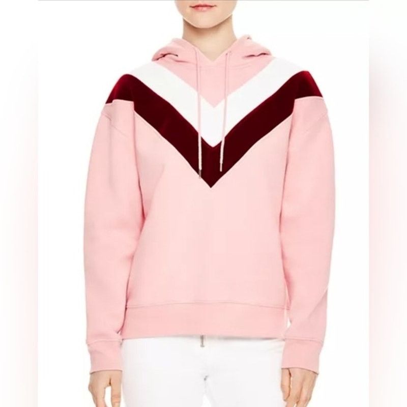 Sandro Sandro Gena Pink Velvet Chevron Hoodie Sz 0 XS Size XS / US 0-2 / IT 36-38 - 1 Thumbnail