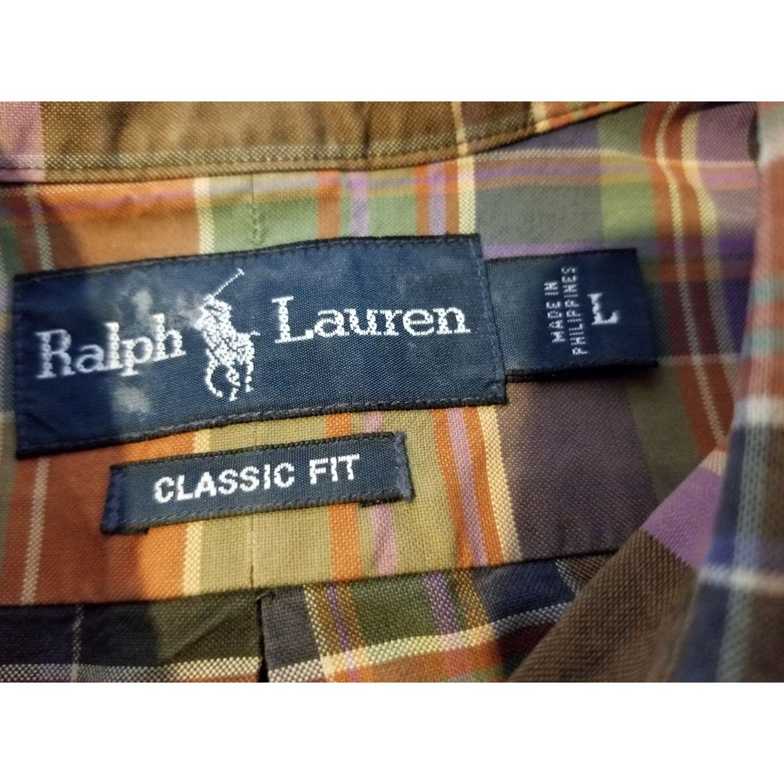 Polo Ralph Lauren VINTAGE not included; final: Polo Ralph Lauren Shirt Mens Button-Up Casual Plaid Cotton Brown Large Long Sleeve Button-Down Collar L Size 42R - 3 Thumbnail