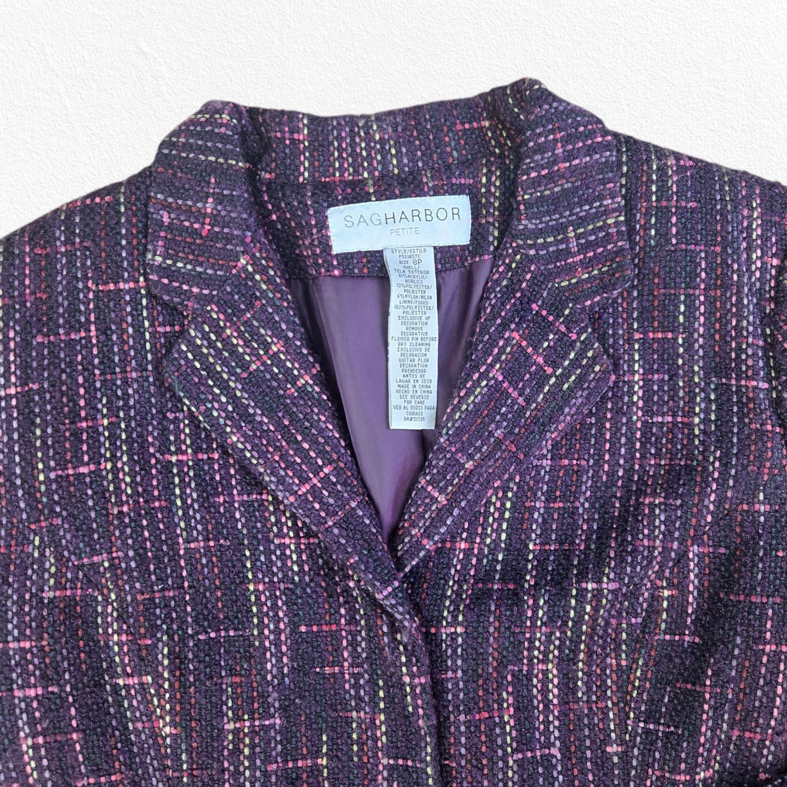 Other Y2K Purple Multi Boucle Blazer Tweed Jacket Size 8P Size M / US 6-8 / IT 42-44 - 4 Thumbnail