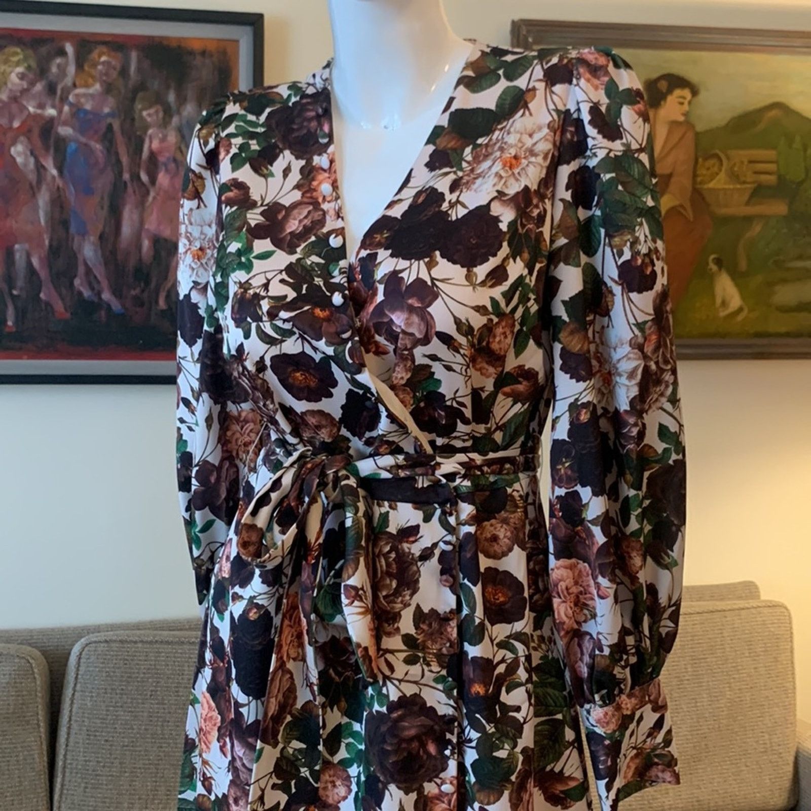 Vintage Alexia Admor moody dark floral wrap dress Size L / US 10 / IT 46 - 3 Thumbnail