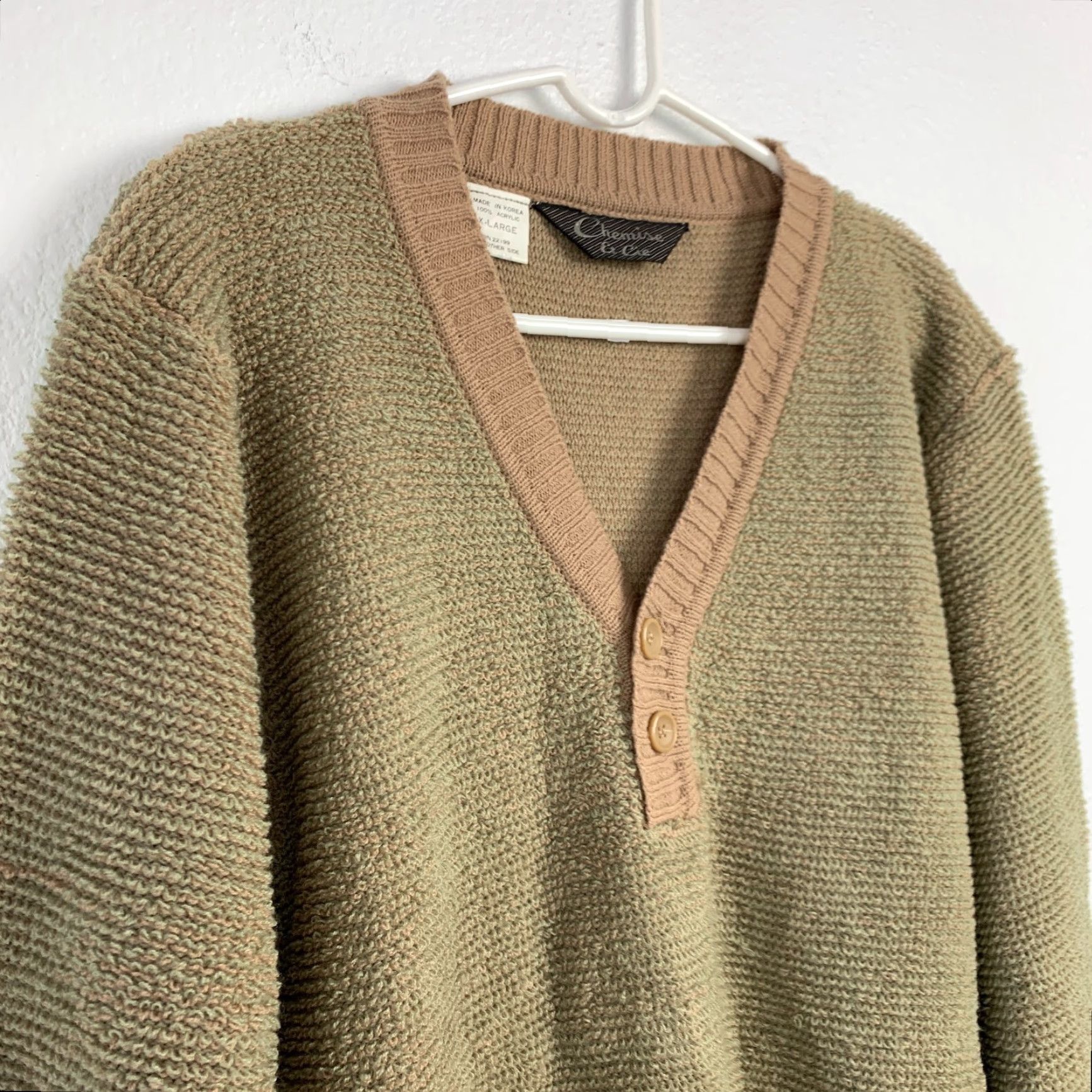 Vintage VINTAGE 60s Chemise Et Cie Knit Henley Sweater Brown Green XL Shirt Mens Size US XL / EU 56 / 4 - 2 Thumbnail