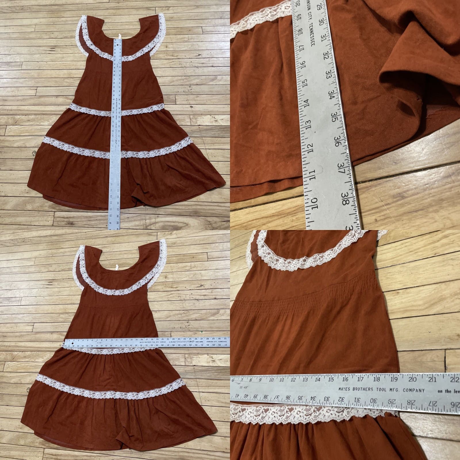 Vintage VINTAGE Cream Tiered Peasant Dress Women 6 Brown Cream Lace Boho Western Lagenlook 90s Dress Womens Size M / US 6-8 / IT 42-44 - 8 Thumbnail