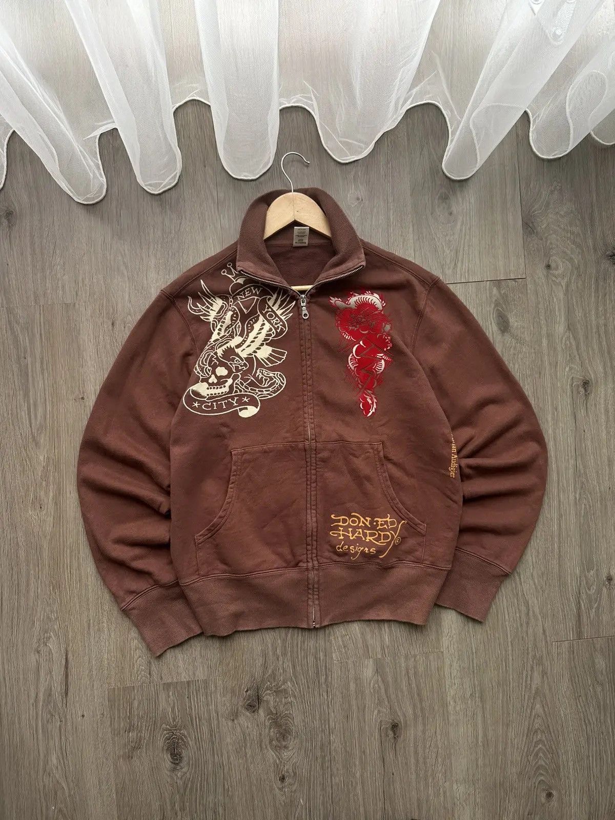 Christian Audigier × Ed Hardy × Vintage Vintage Ed Hardy Christian Audigier Brown Hoodie Size US M / EU 48-50 / 2 - 20 Thumbnail