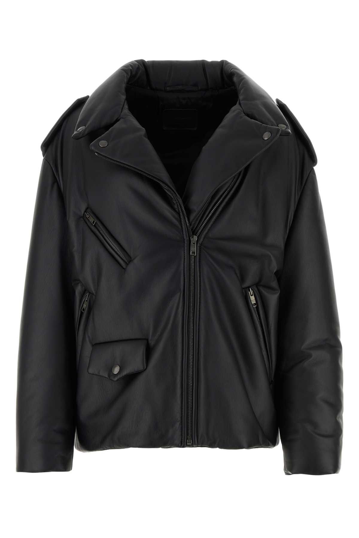 image of Prada Black Nappa Leather Padded Jacket, Women's (Size Small)