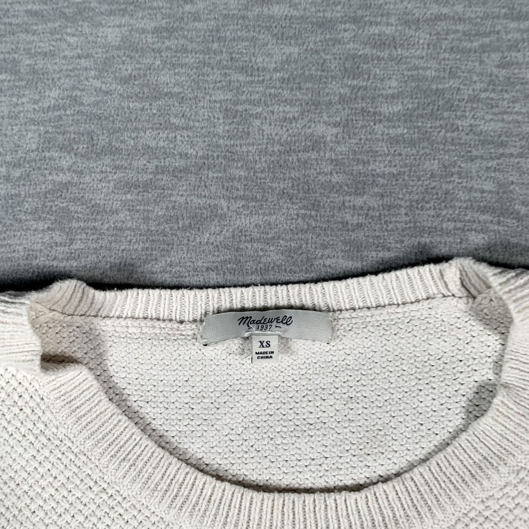 Madewell Madewell Sweater Womens XS Ivory Crewneck Textured Knit High Low Hem Pullover Size XS / US 0-2 / IT 36-38 - 4 Thumbnail
