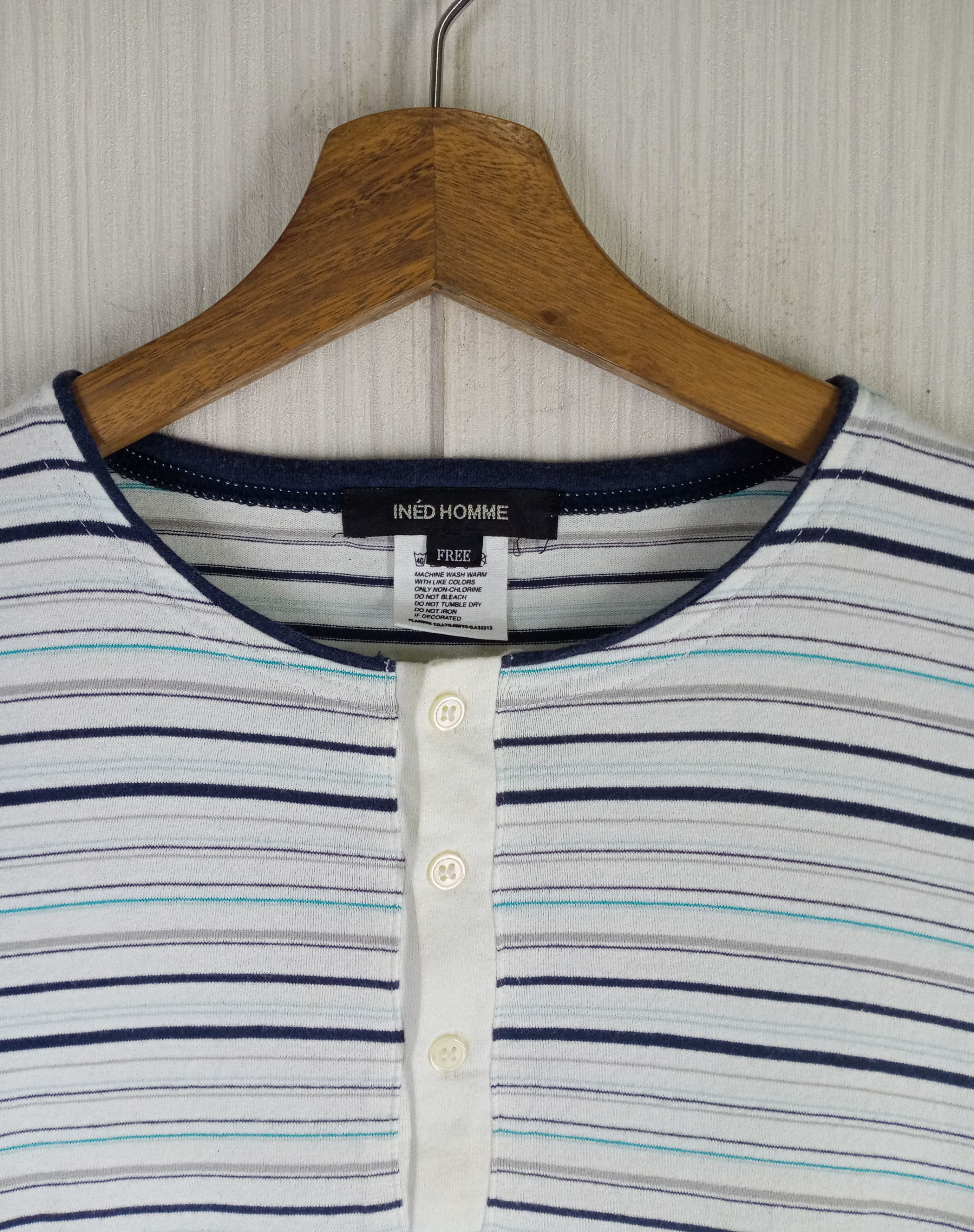 Vintage × Yohji Yamamoto Vintage Ined Homme Issey Miyake Striped Tshirt Size US M / EU 48-50 / 2 - 3 Thumbnail