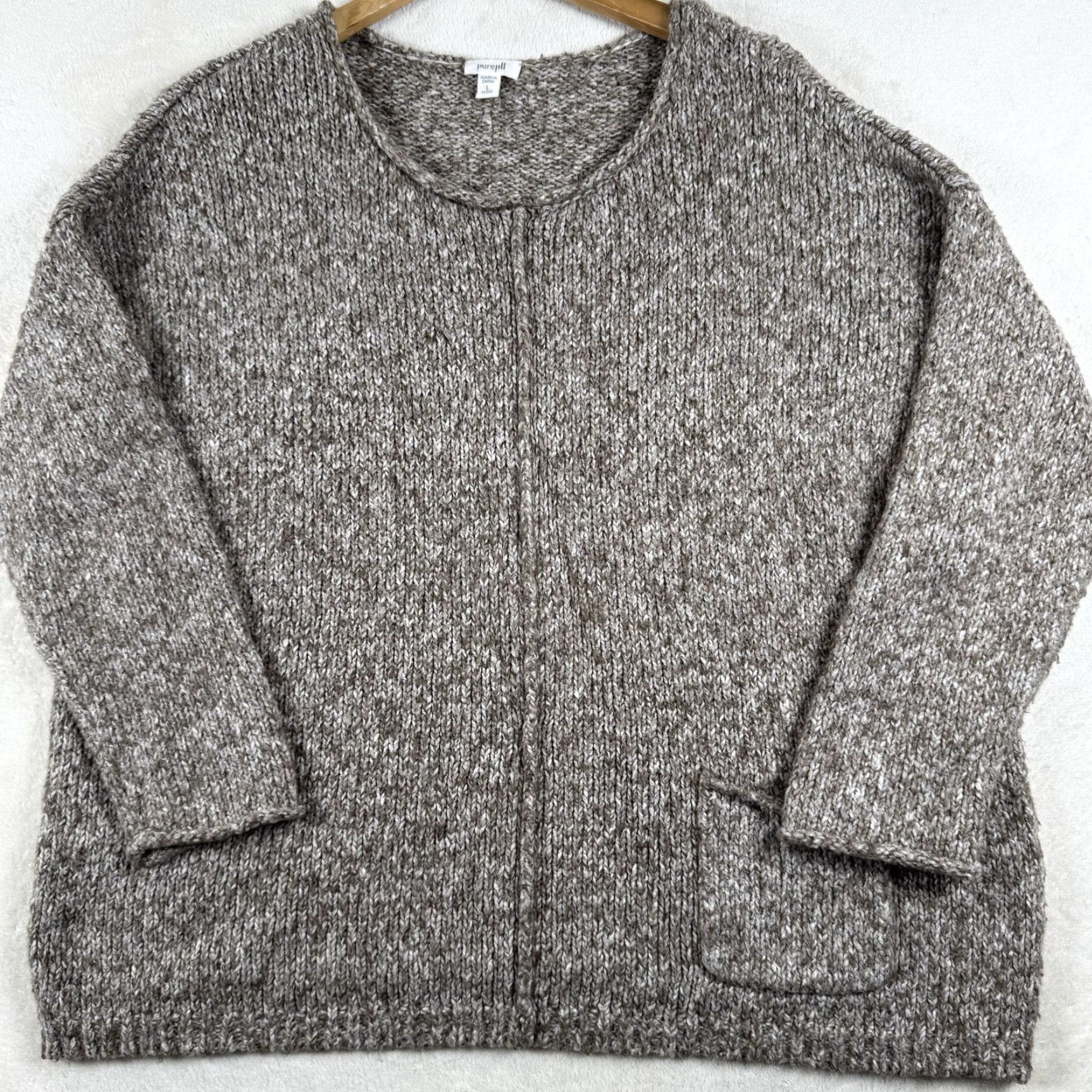 J. Jill J. Jill Pure Jill Marled Chunky Knit Pullover Gray Pocket Sweater L Women Size L / US 10 / IT 46 - 2 Thumbnail