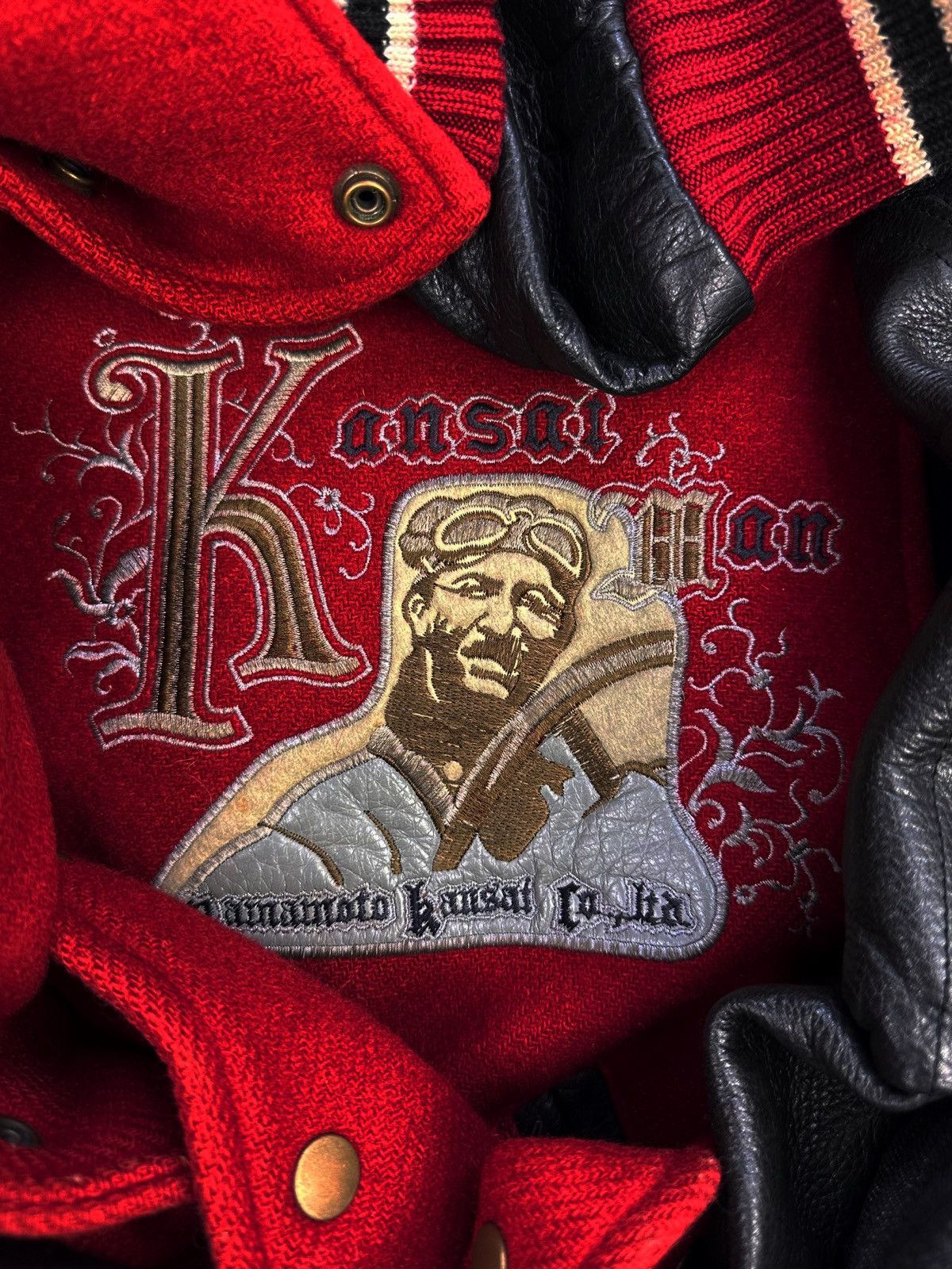 Kansai Yamamoto 90s Kansai Yamamoto SS100 Leather Embroidered Varsity Jacket Size US L / EU 52-54 / 3 - 3 Thumbnail