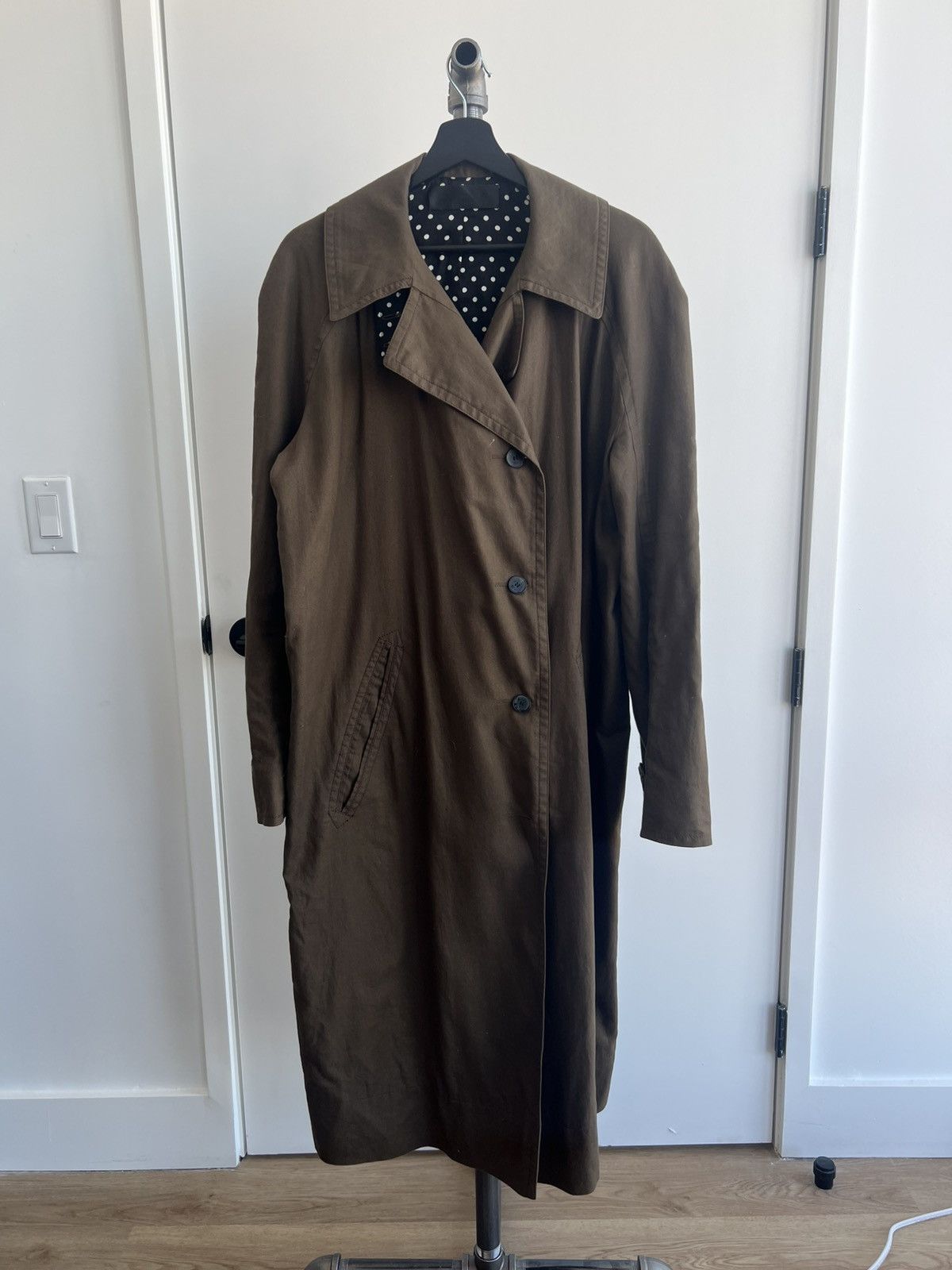 Haider Ackermann Polka-Dot Lining Olive Trench Coat Size US S / EU 44-46 / 1 - 1 Thumbnail