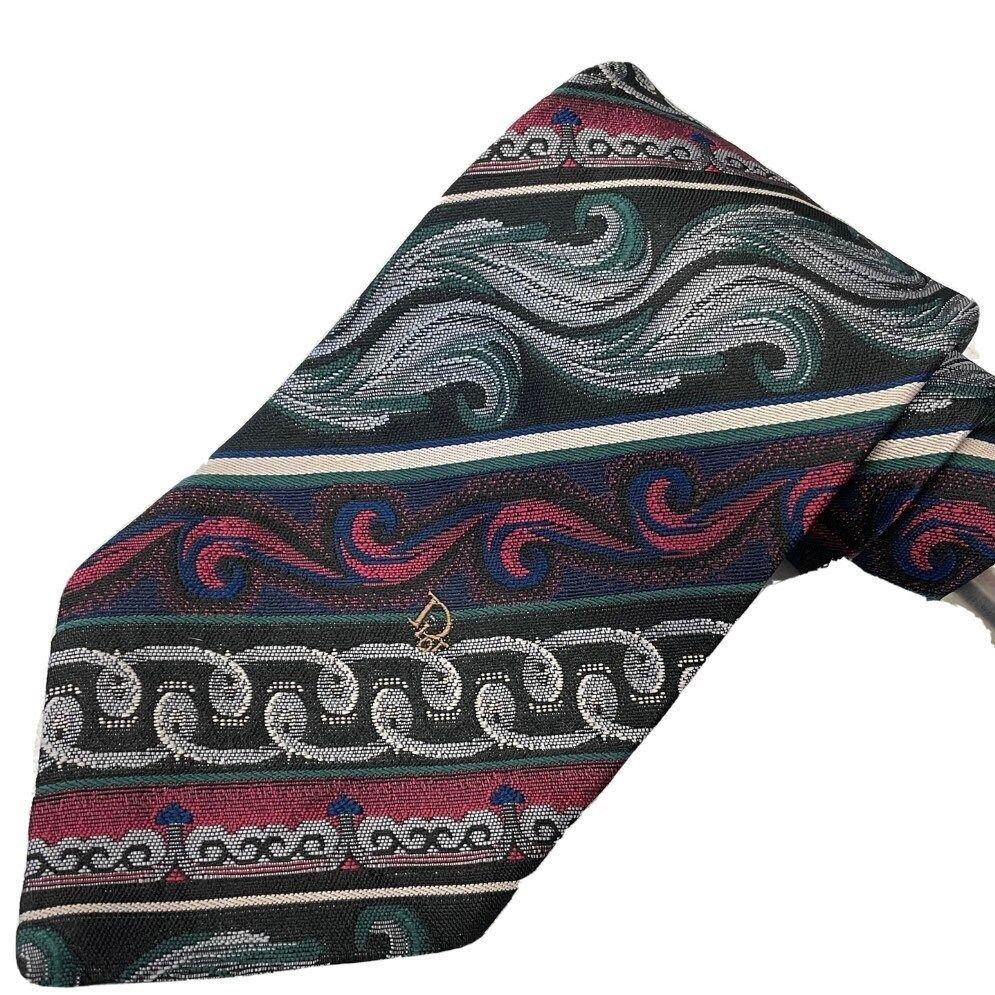 Christian Dior Monsieur Vtg Christian Dior LOGO Woven Silk BAROQUE Necktie Size ONE SIZE - 2 Thumbnail