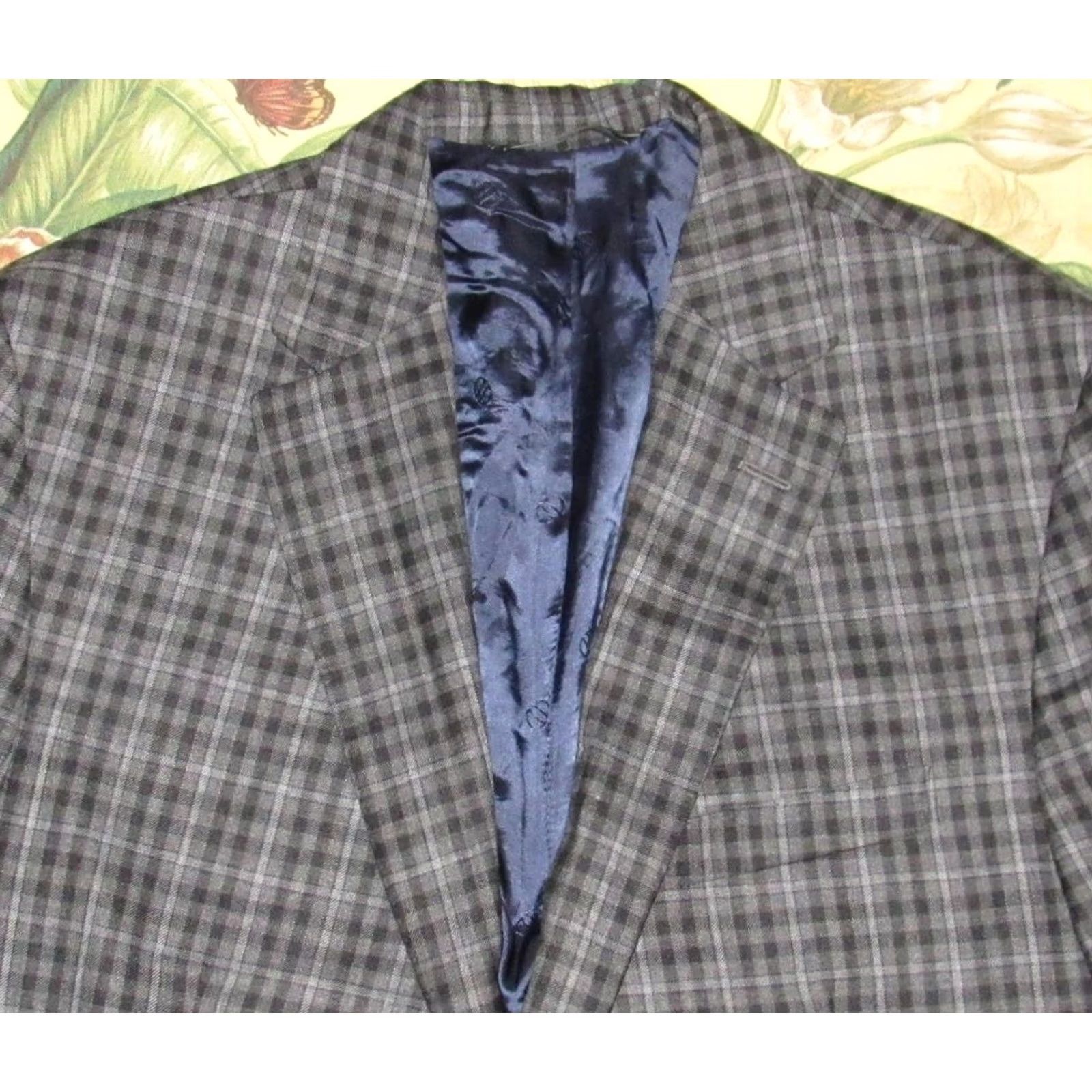 David Donahue DAVID DONAHUE Grey Plaid Connor Wool Blazer Jacket 44 Long Mens Blazer Wool 100% Long Gray Shirt Hoodie? Size 44R - 2 Thumbnail