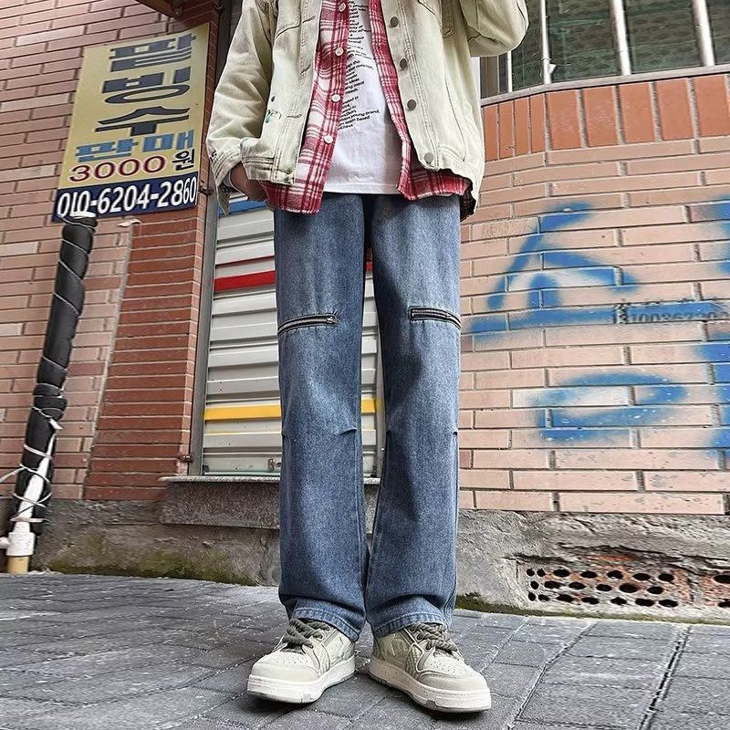 image of Straight Leg Blue Denim Jeans, Men's (Size 30)