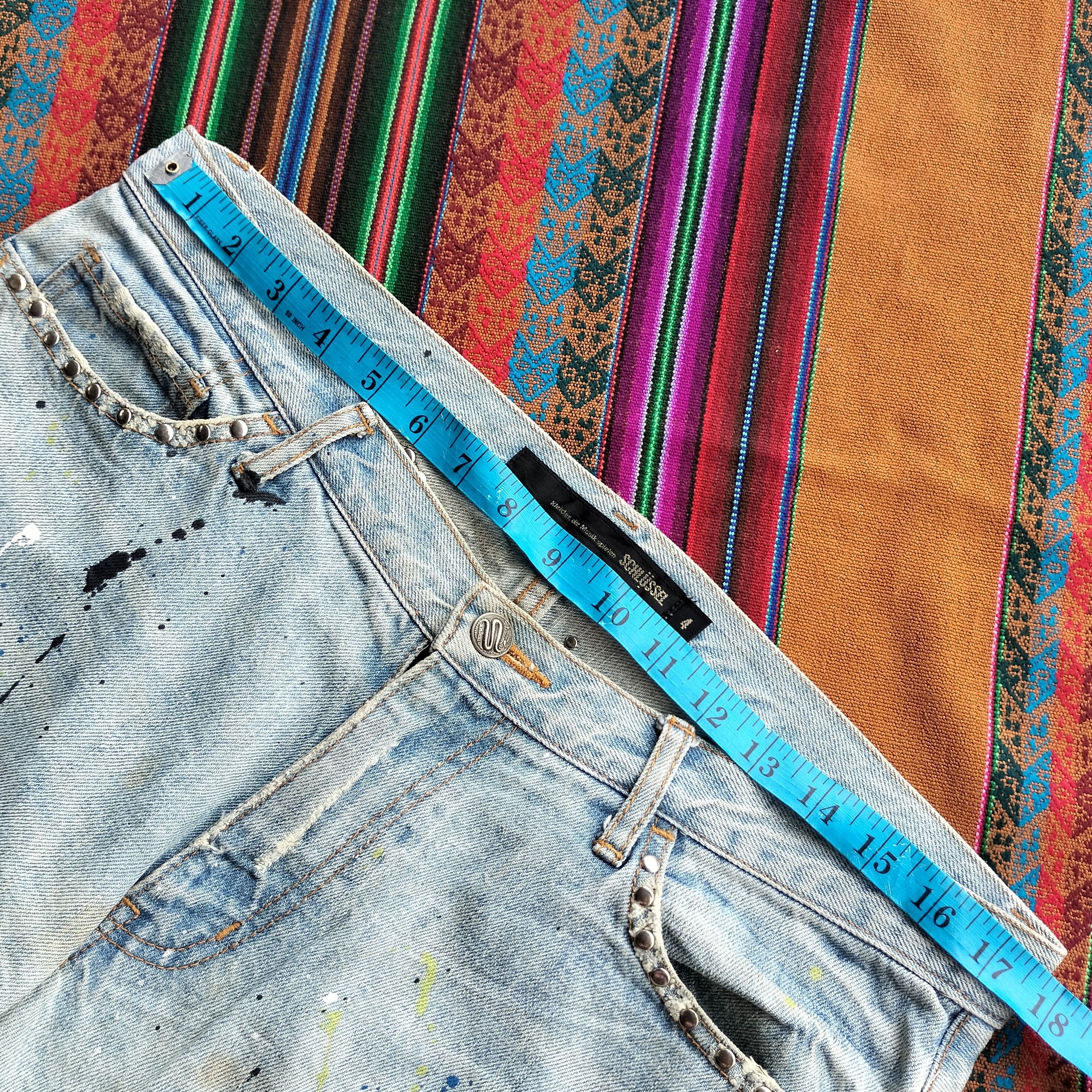 Tornado Mart paint splash snake skin studdet distressed flare denim Size US 35 - 18 Thumbnail