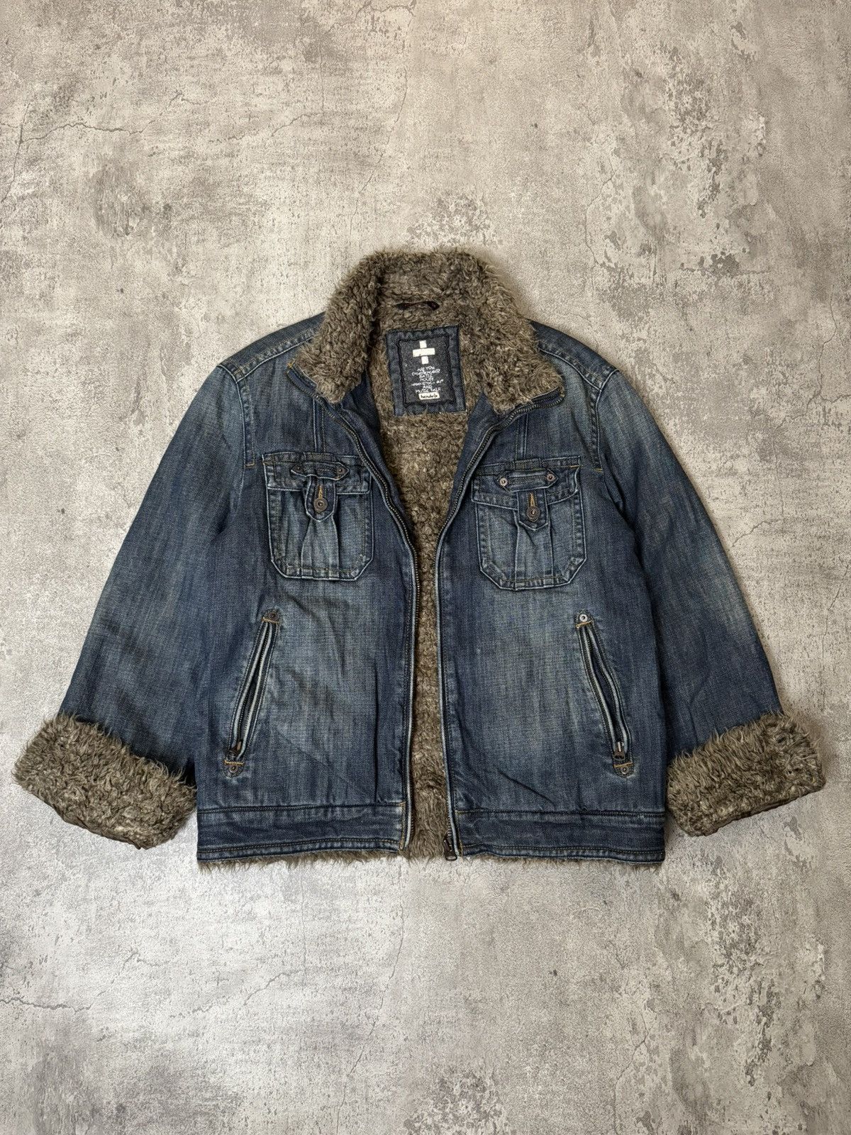 14th Addiction × GOSTAR DE FUGA Fuga Waxed Faux Fur Riders Jacket